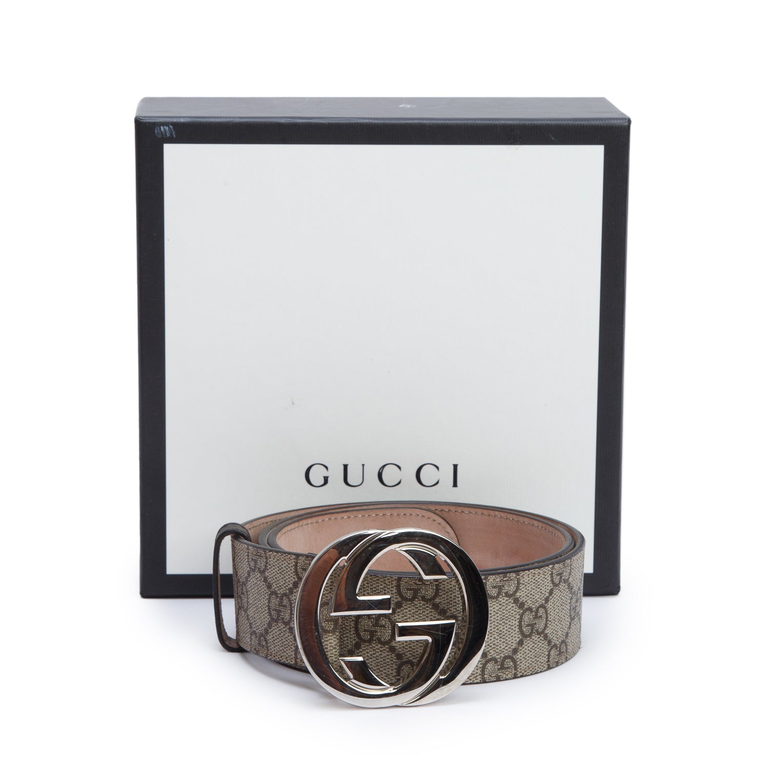 Gucci GG Supreme Monogram Interlocking G Belt, 80 32 w/ Box