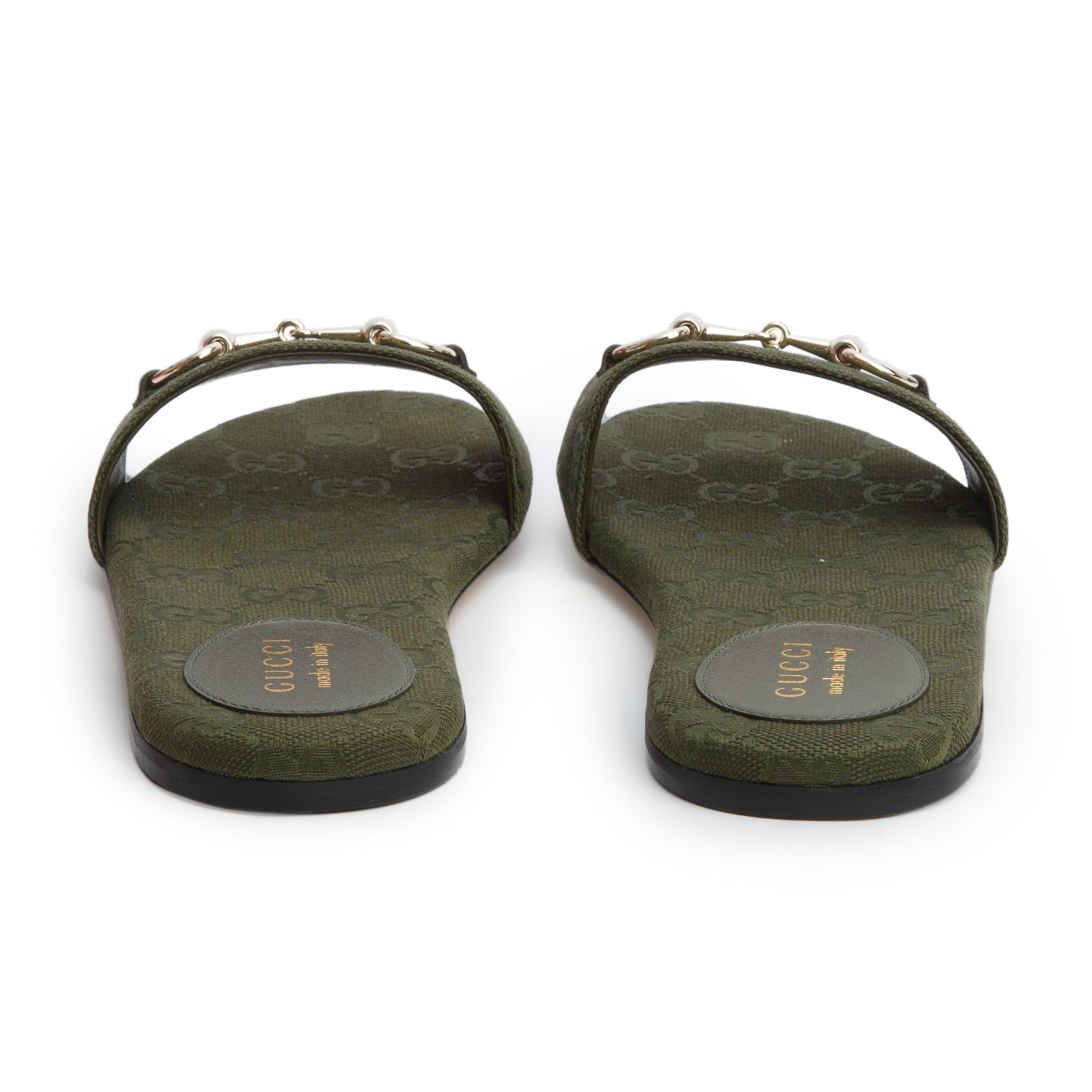 Gucci Green GG Canvas Horsebit Slide Sandals, Size 37 w/ Box