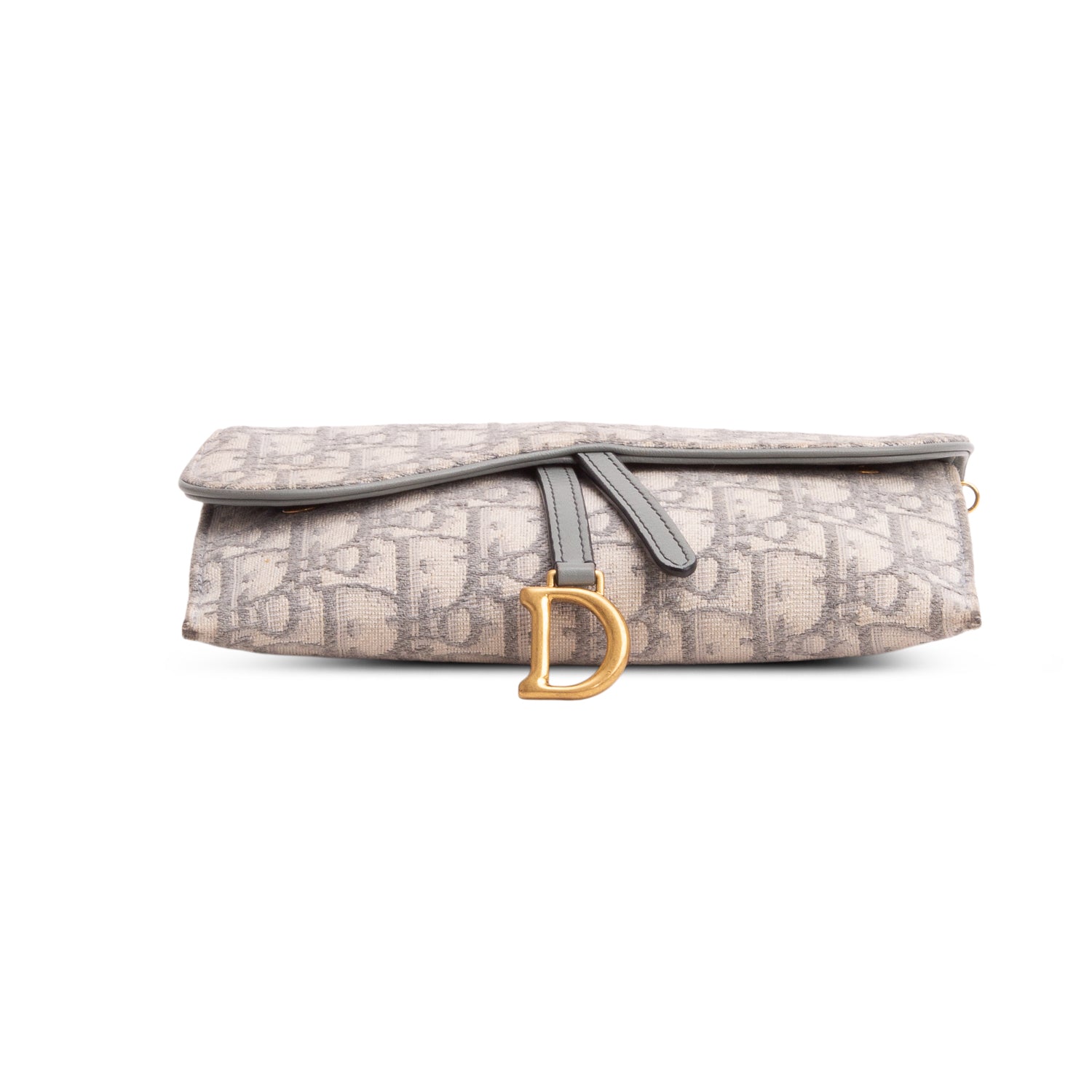 Christian Dior 2021 Grey Oblique Long Saddle Wallet on Chain w/ Box & Insert