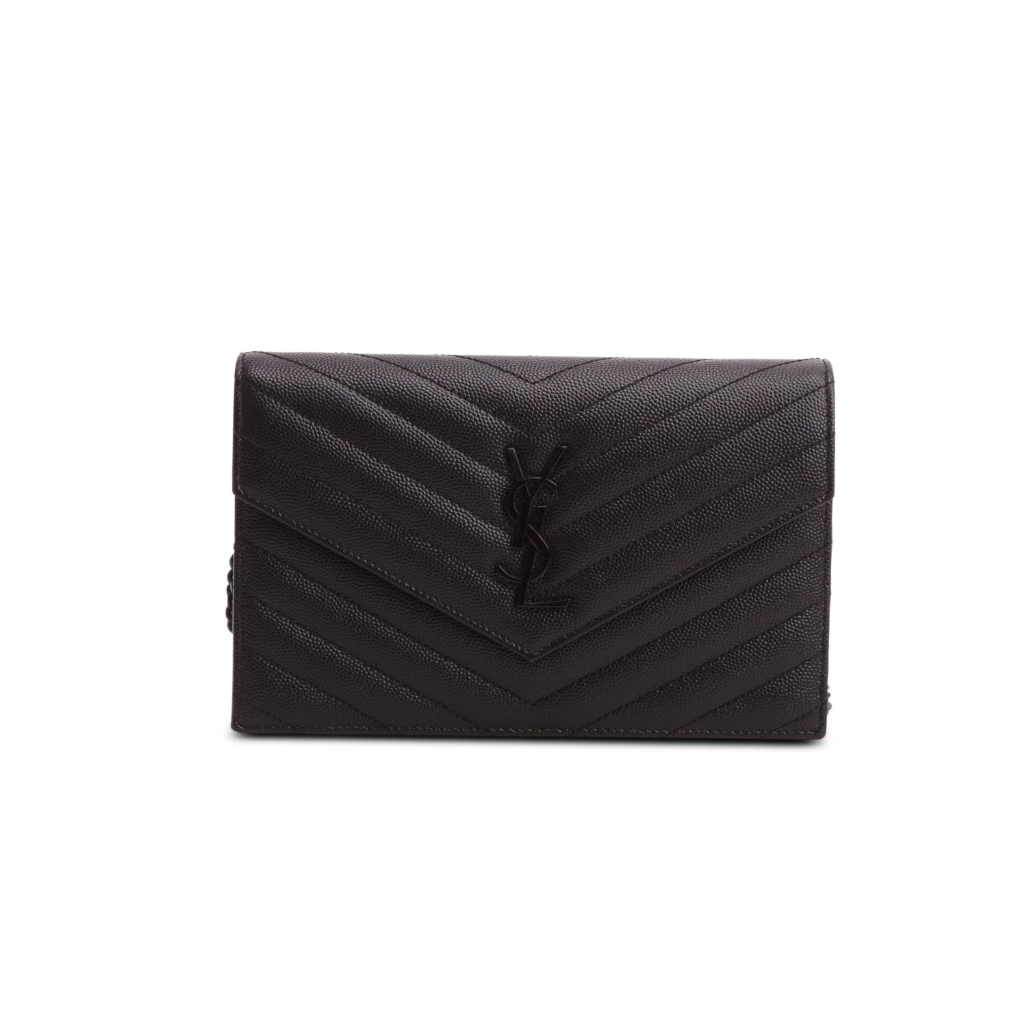 Saint Laurent 2023 So Black Grain de Poudre Matelasse Chevron Envelope Wallet