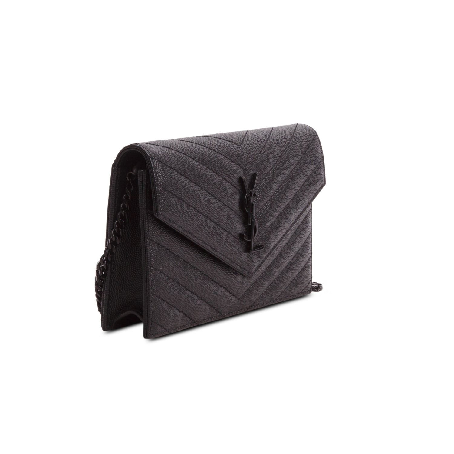 Saint Laurent 2023 So Black Grain de Poudre Matelasse Chevron Envelope Wallet