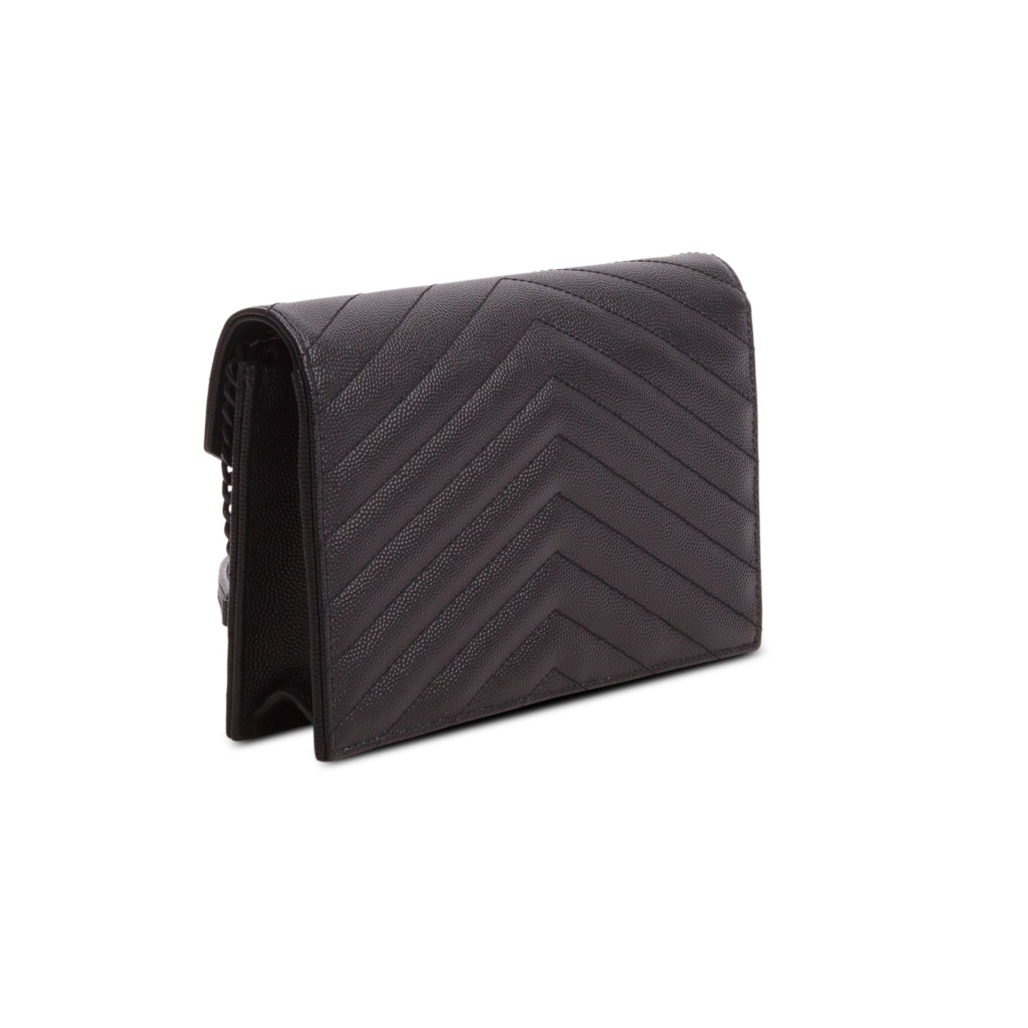Saint Laurent 2023 So Black Grain de Poudre Matelasse Chevron Envelope Wallet