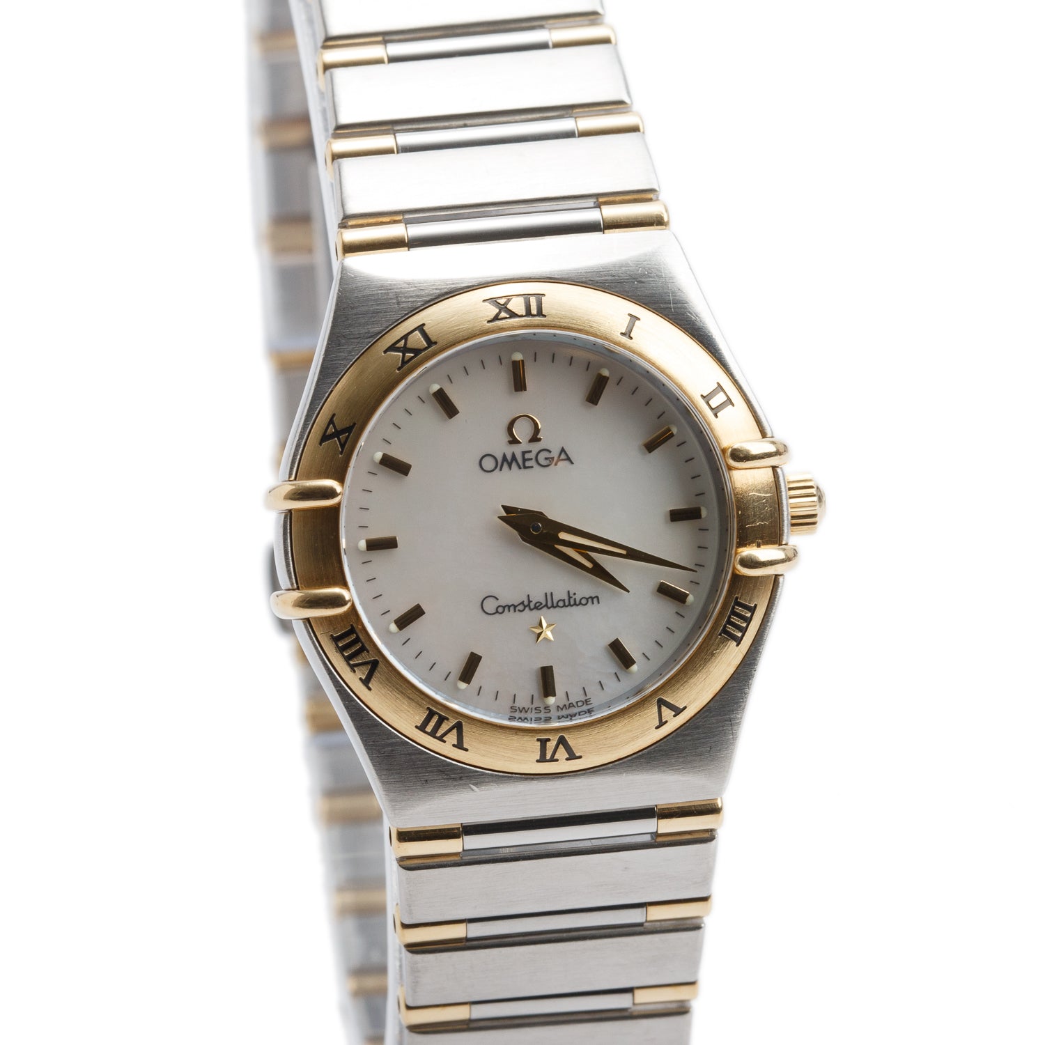 Omega Stainless Steel & 18k Yellow Gold Constellation 25.5 MM Quartz Watch Mother of Pearl Dial w/ Box & Papers