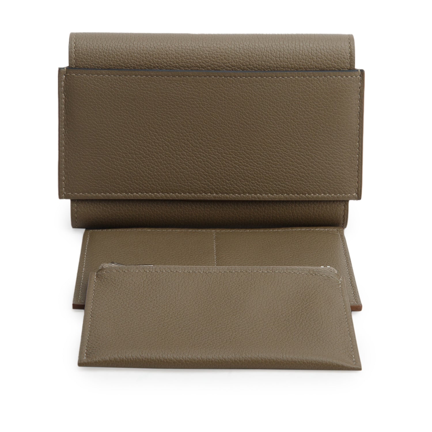 Hermes Etoupe Veau Evercolor Compact Wallet w/ Box, Pouch & Receipt