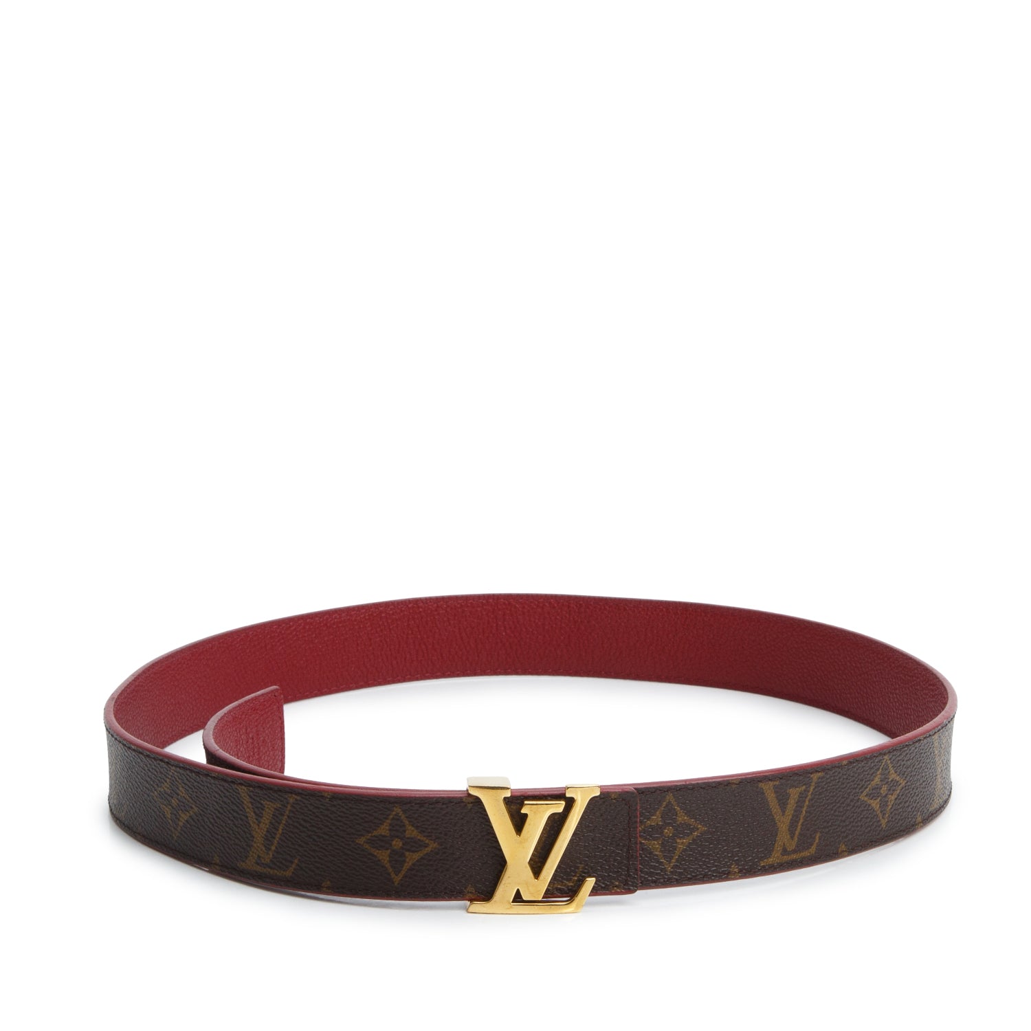 Louis Vuitton Red Calfskin Leather & Monogram Canvas LV Initiales 40 MM Reversible Belt, Size 85 34
