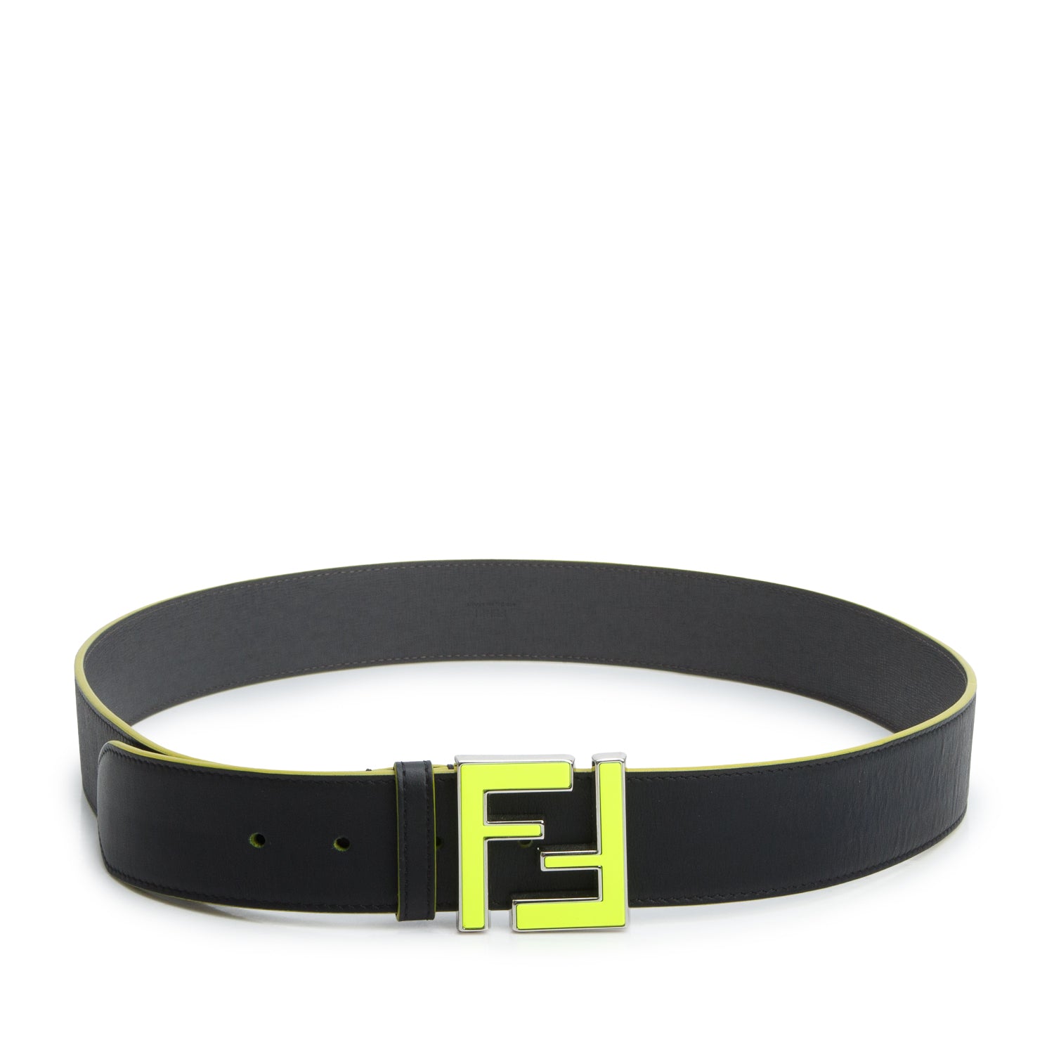 Fendi Black Calfskin FF Enamel Logo Belt 100 40