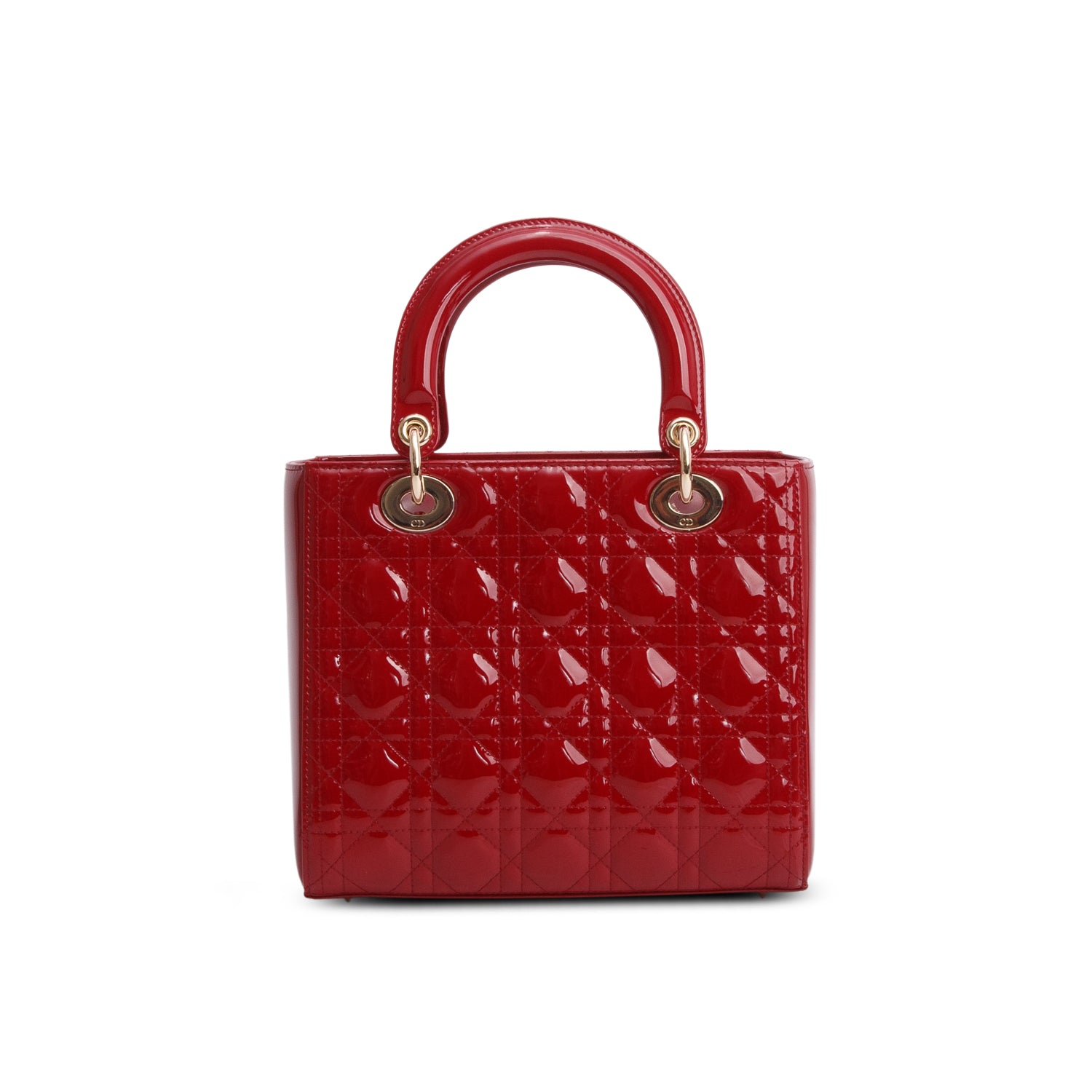Christian Dior 2020 Red Patent Leather Cannage Medium Lady Dior Bag w/ Strap