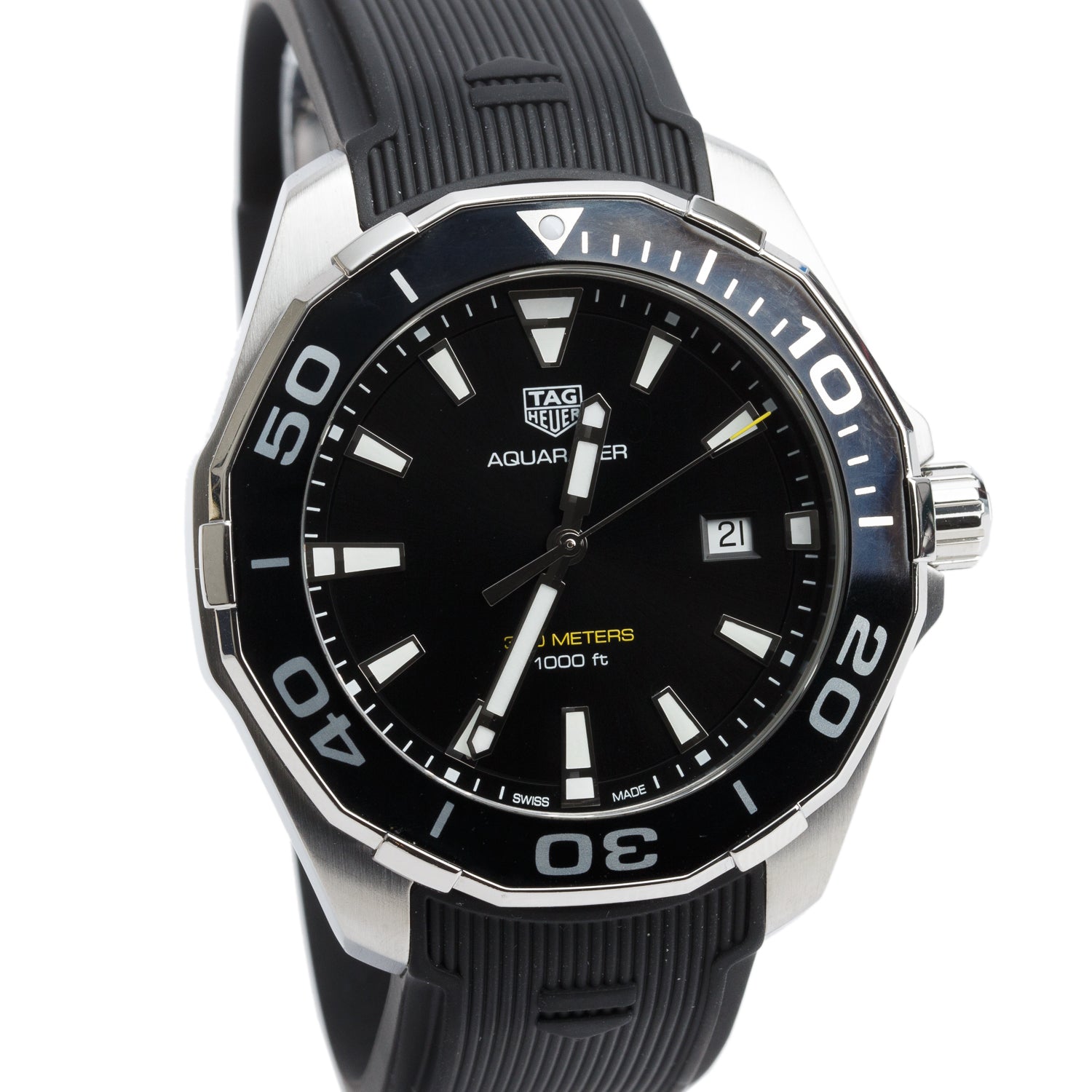 Tag Heuer Stainless Steel Aquaracer 44 MM Quartz Watch WAY101A Black Dial w/ Box & Papers