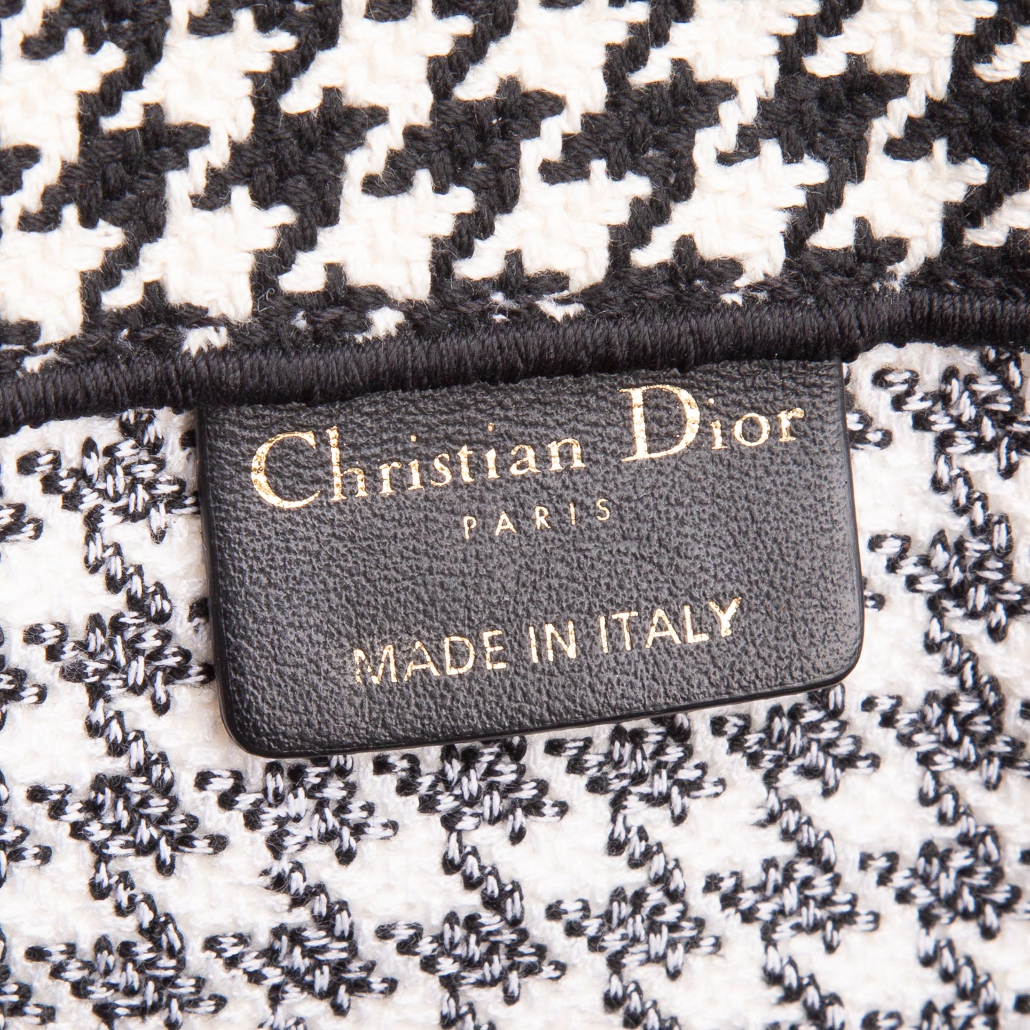 Christian Dior 2020 Black White Canvas Macro Houndstooth Embroidered Medium Book Tote