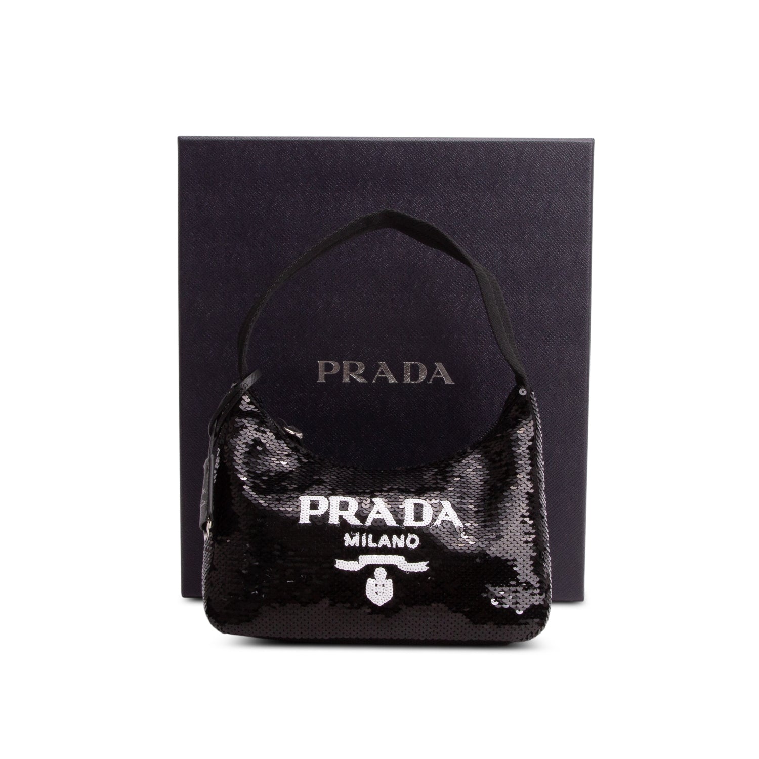 Prada Black Paillettes Sequin Mini Re-Edition 2000 Bag w/ Box & Authenticity Card