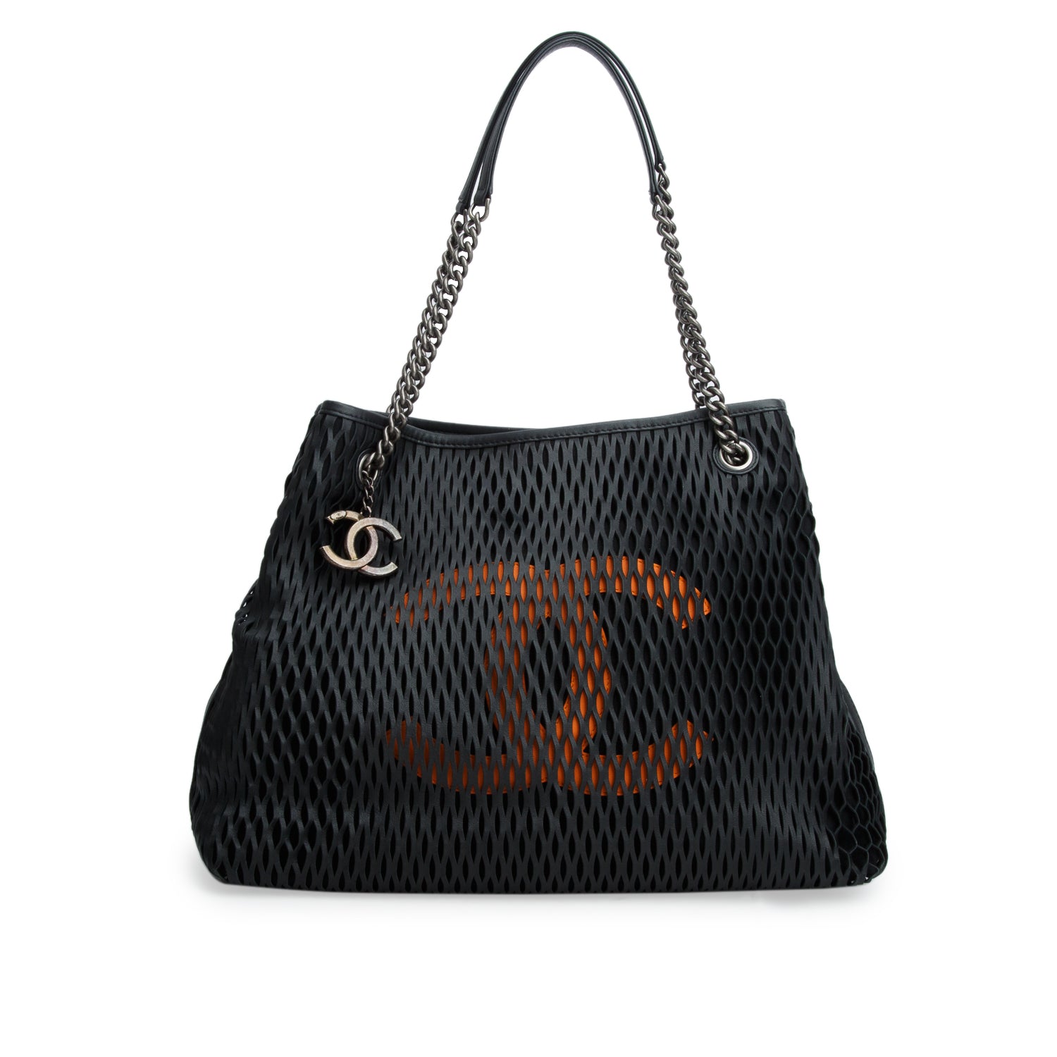Chanel Black Calfskin Laser Cut Perforated CC Tote