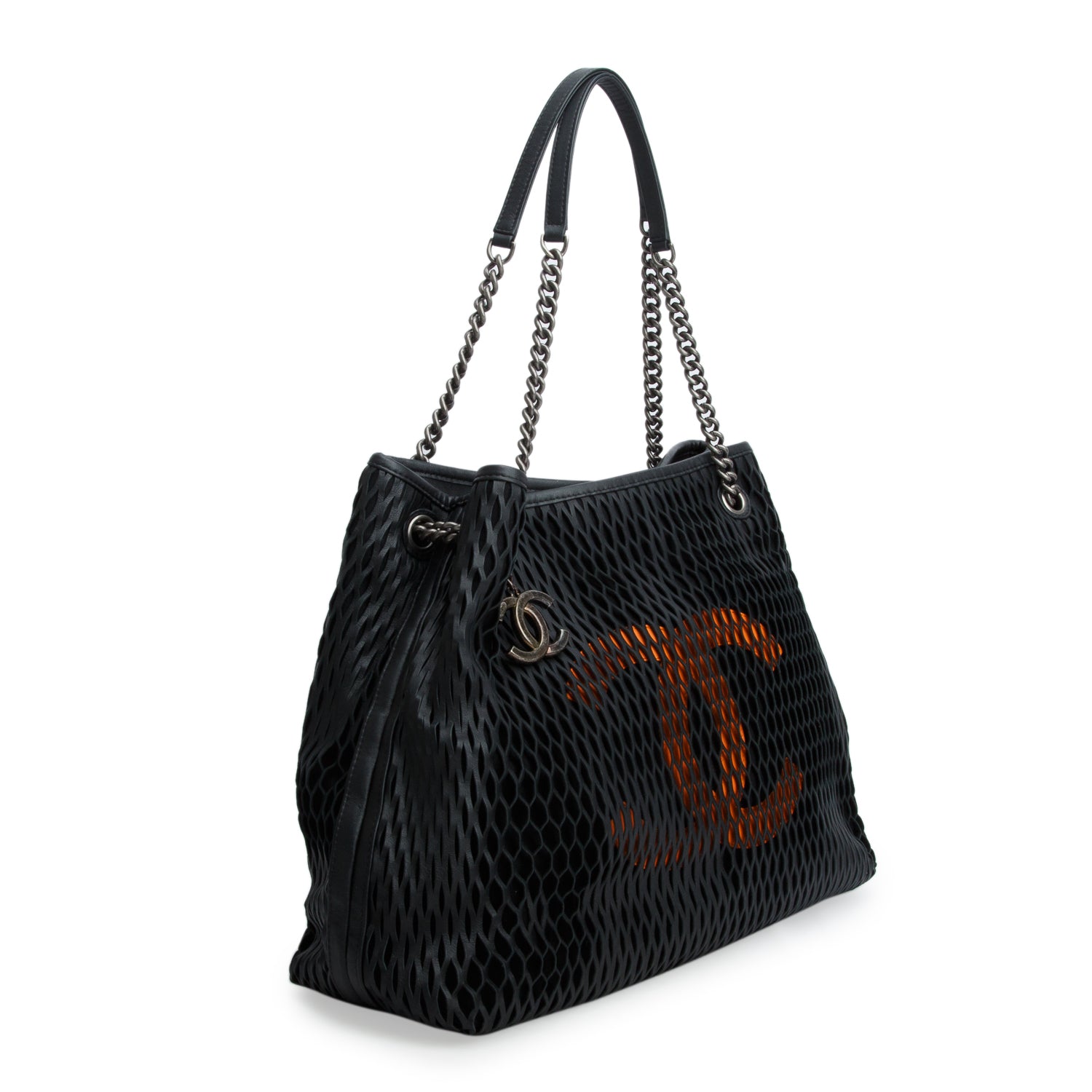 Chanel Black Calfskin Laser Cut Perforated CC Tote