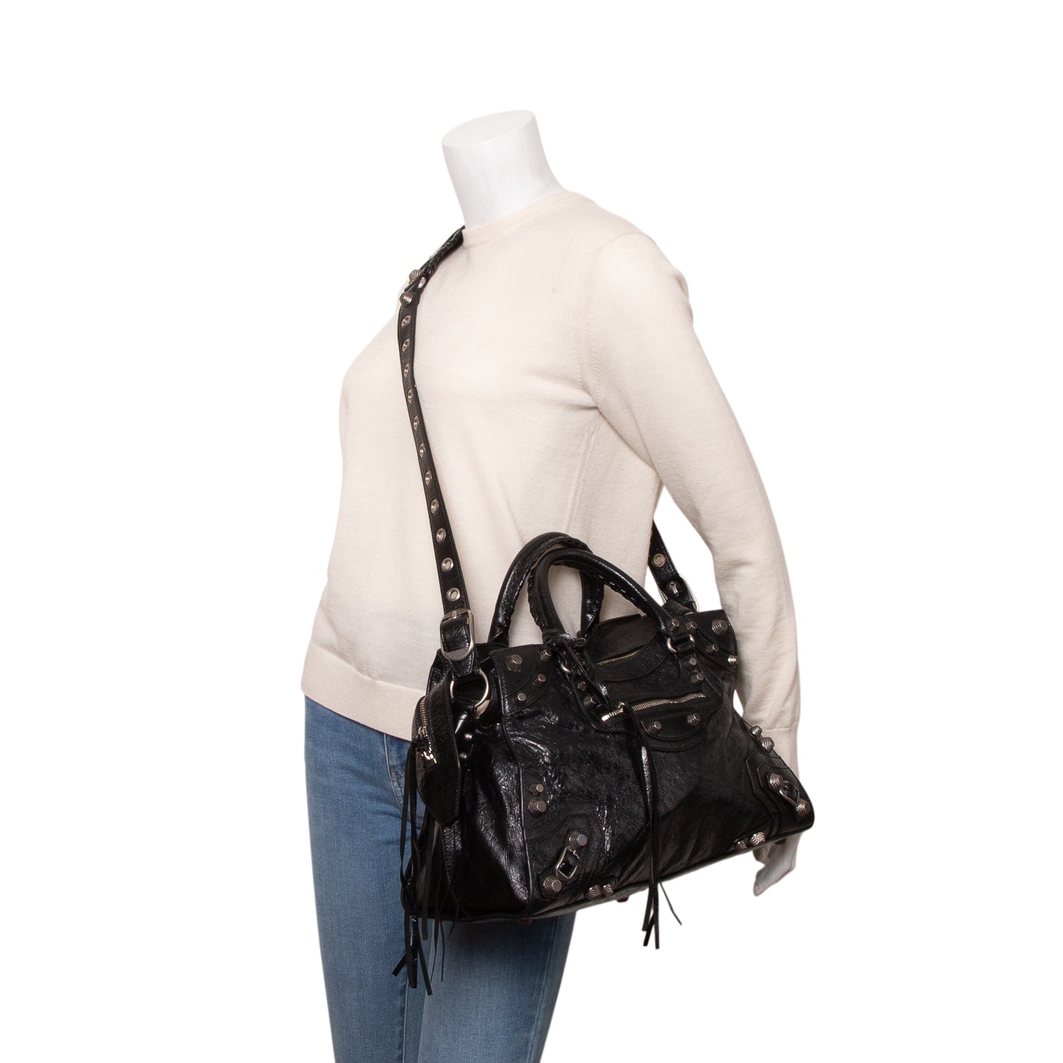 Balenciaga Black Agneau Arena Neo Cagole City Handbag w/ Strap