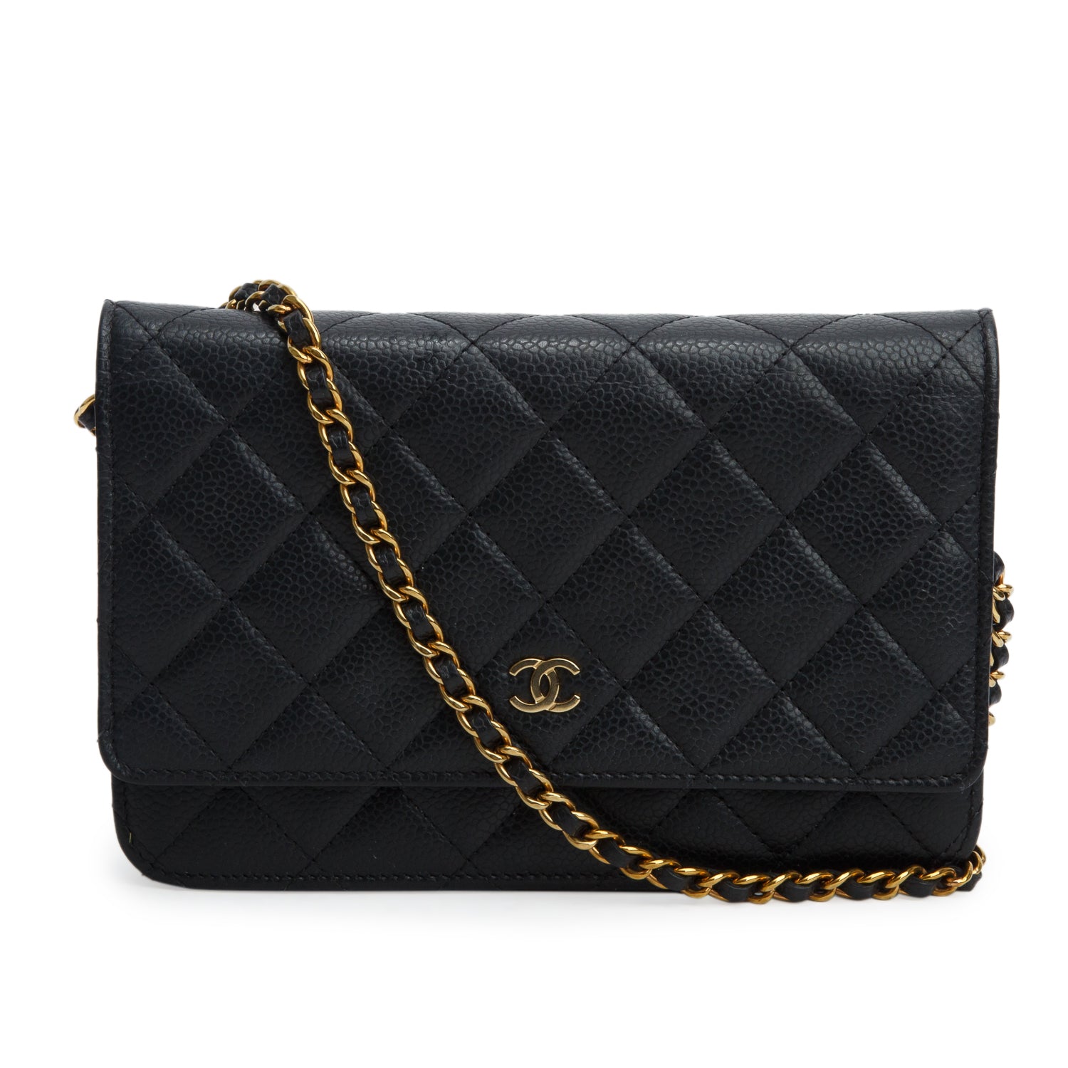 Chanel Black Quilted Caviar Classic Wallet on Chain