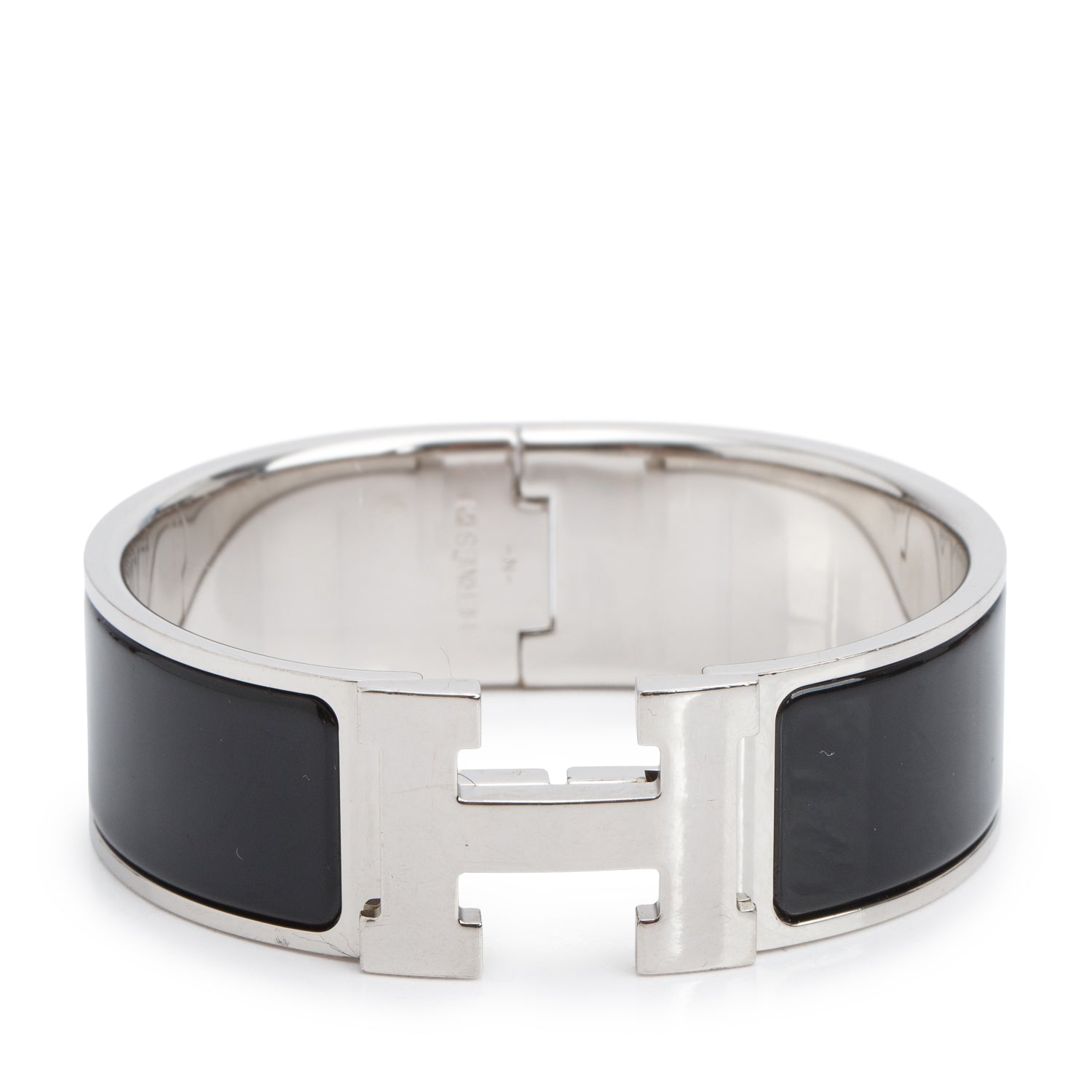 Hermes Palladium-Plated Noir Enamel Clic Clac H Bracelet