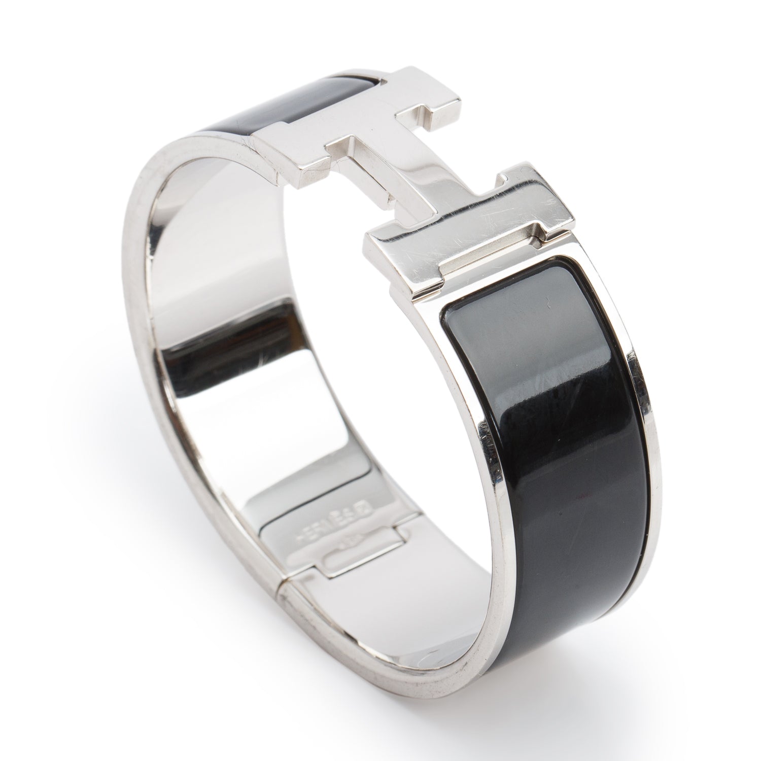 Hermes Palladium-Plated Noir Enamel Clic Clac H Bracelet