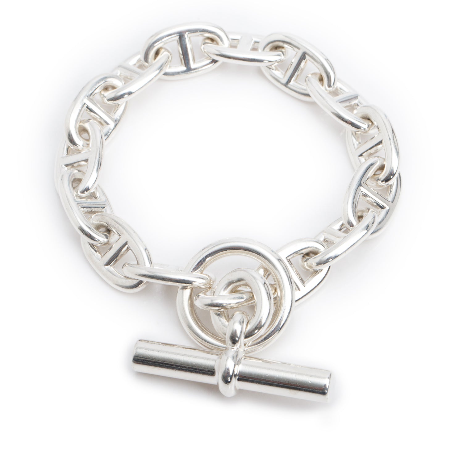 Hermes Sterling Silver Chaine D'Ancre Bracelet, Medium Model w/ Box