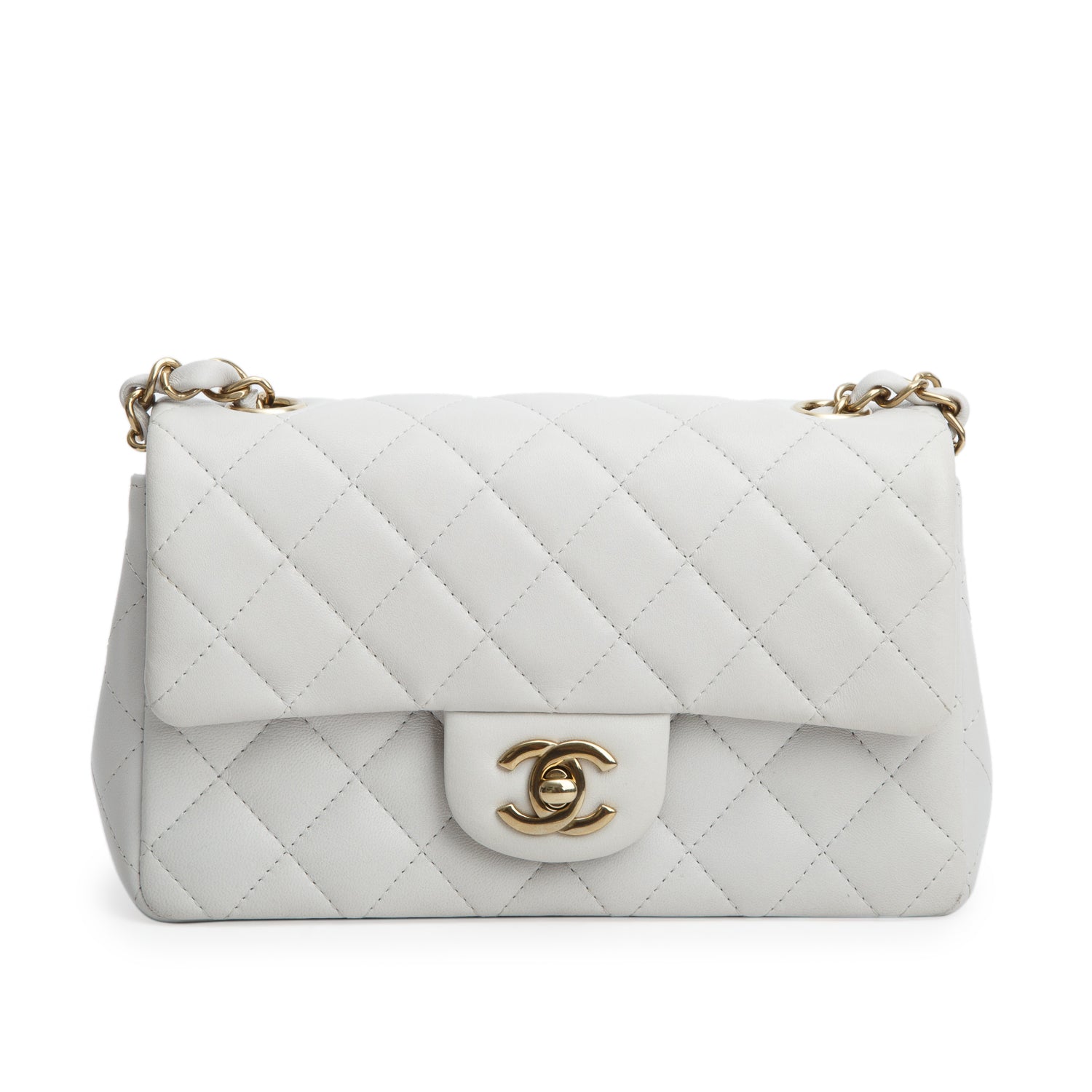 Chanel Grey Lambskin Quilted Mini Rectangular Flap Bag