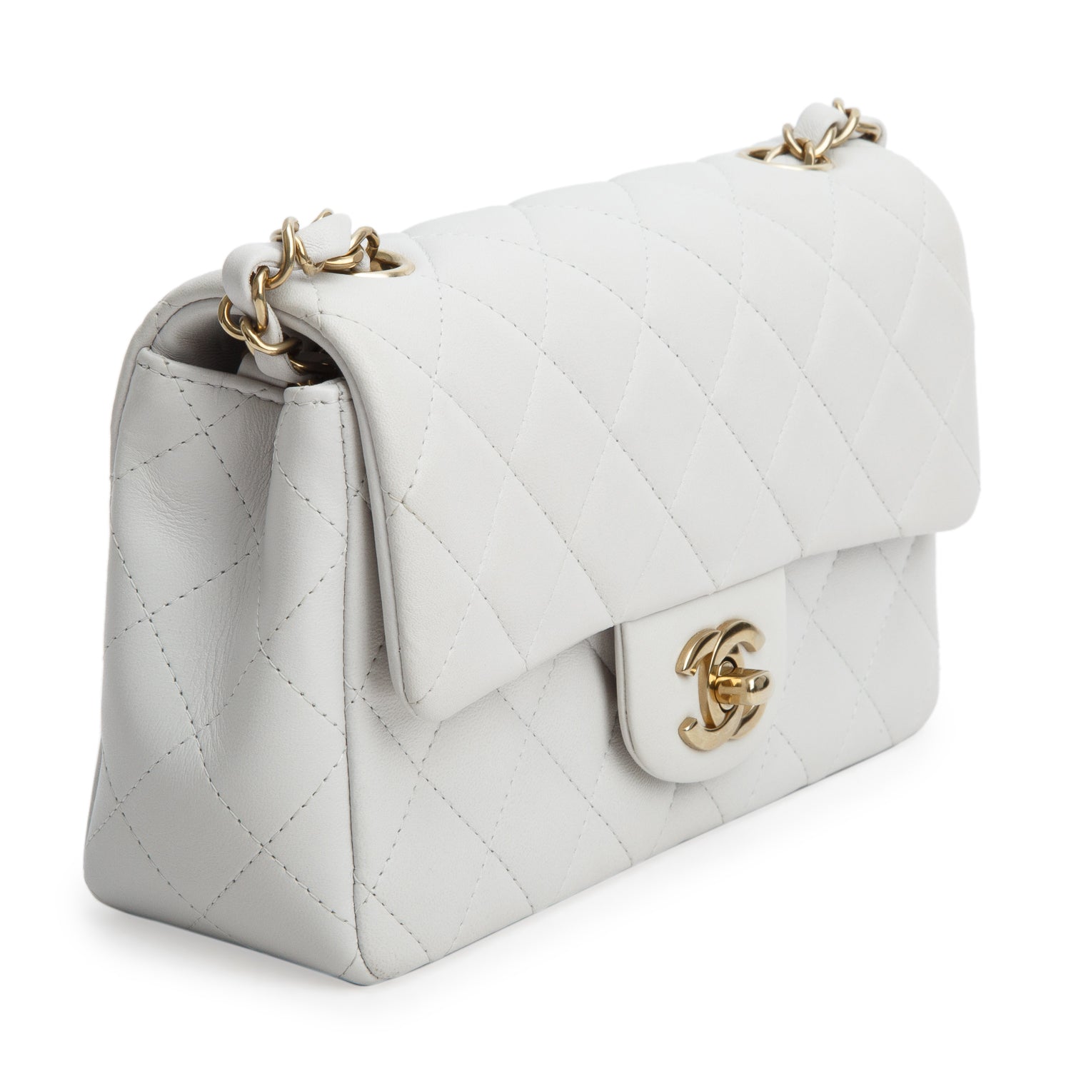 Chanel Grey Lambskin Quilted Mini Rectangular Flap Bag