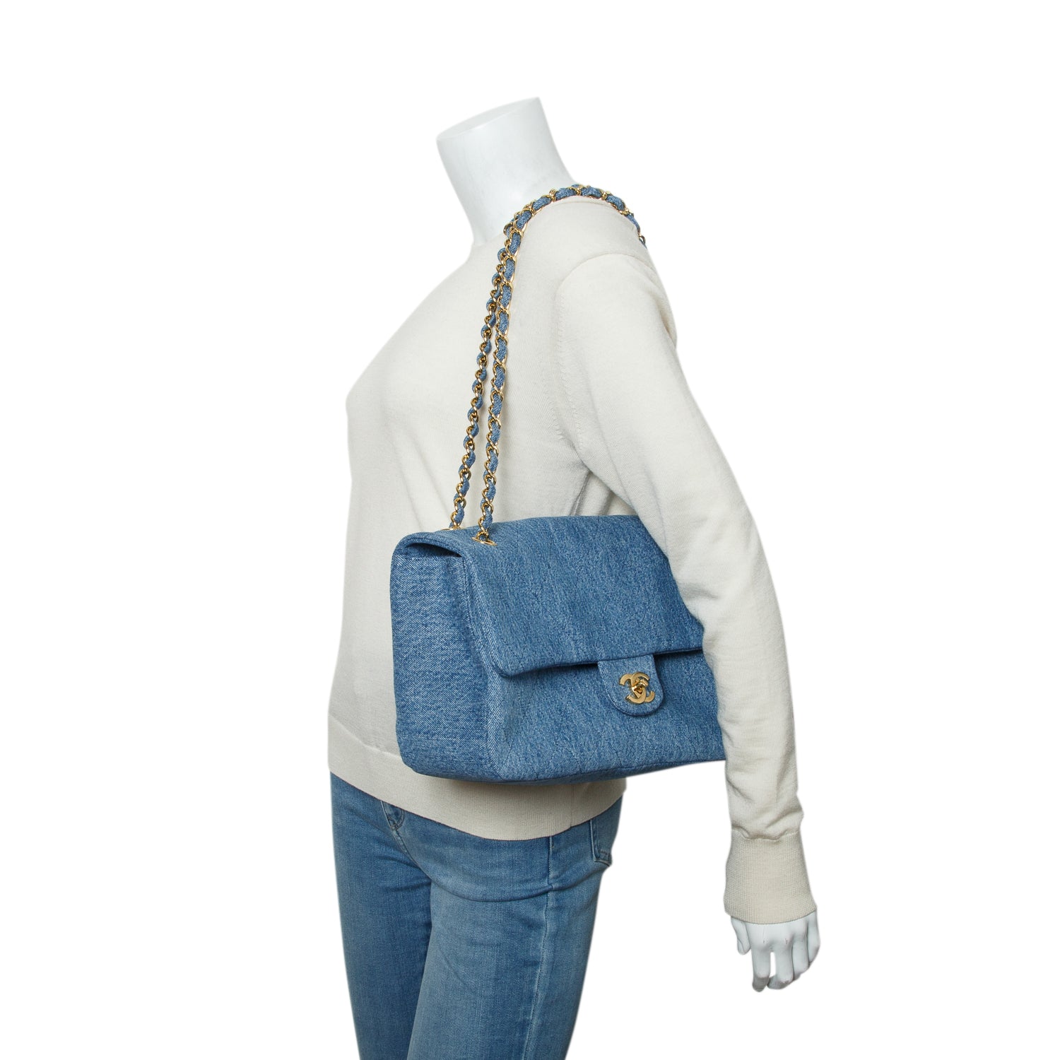 Chanel Blue Denim Souplissimo Maxi Flap w/ Box