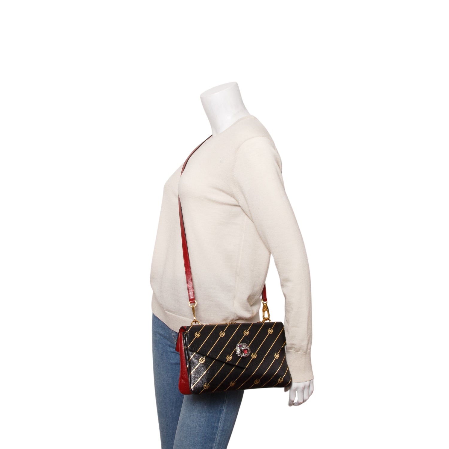 Gucci Calfskin Diagonal GG Medium Thiara Double Envelope Shoulder Bag w/ Strap