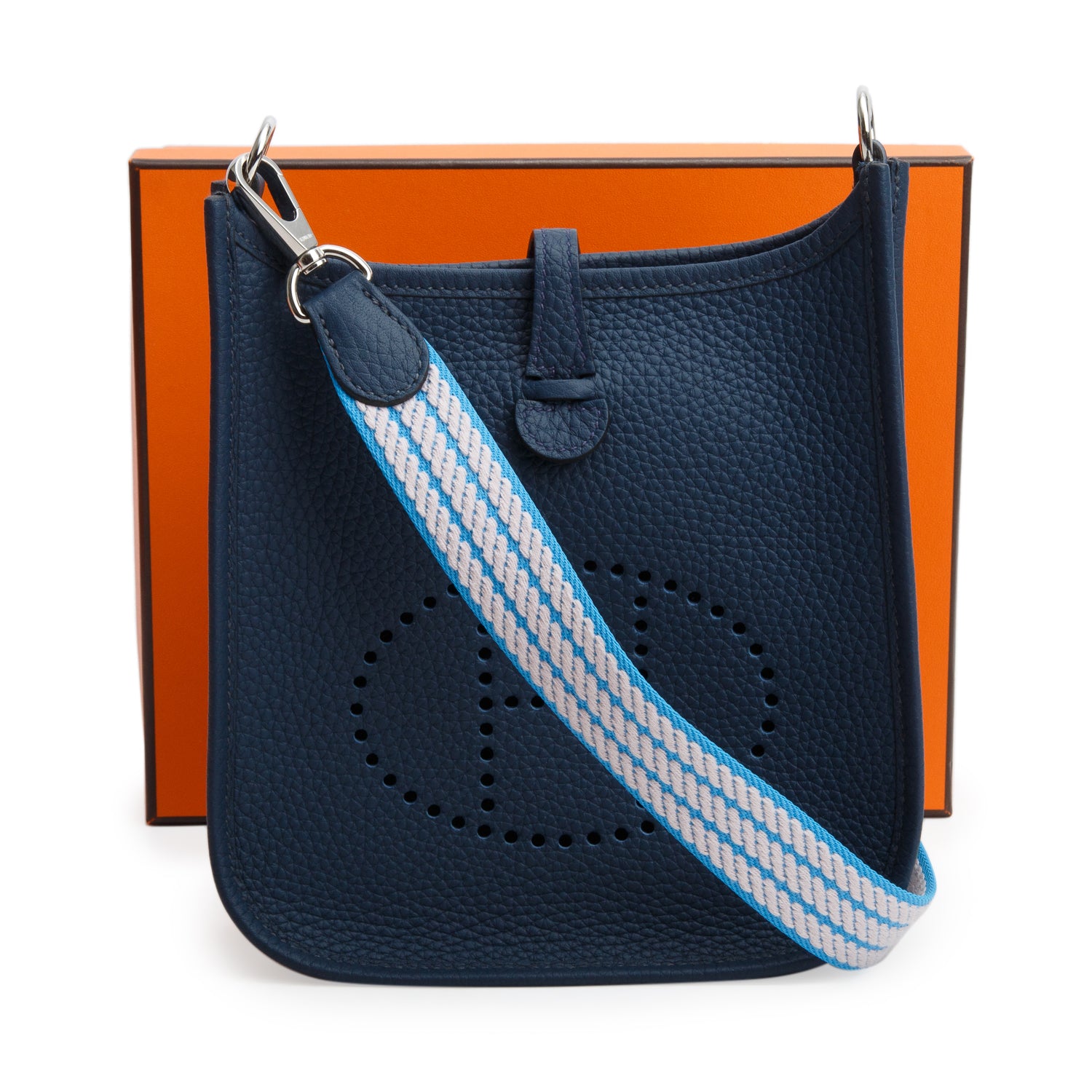Hermes 2024 Bleu Nuit/Azur/Mauve Pale Taurillon Clemence Amazone Evelyne TPM 16 w/ Box