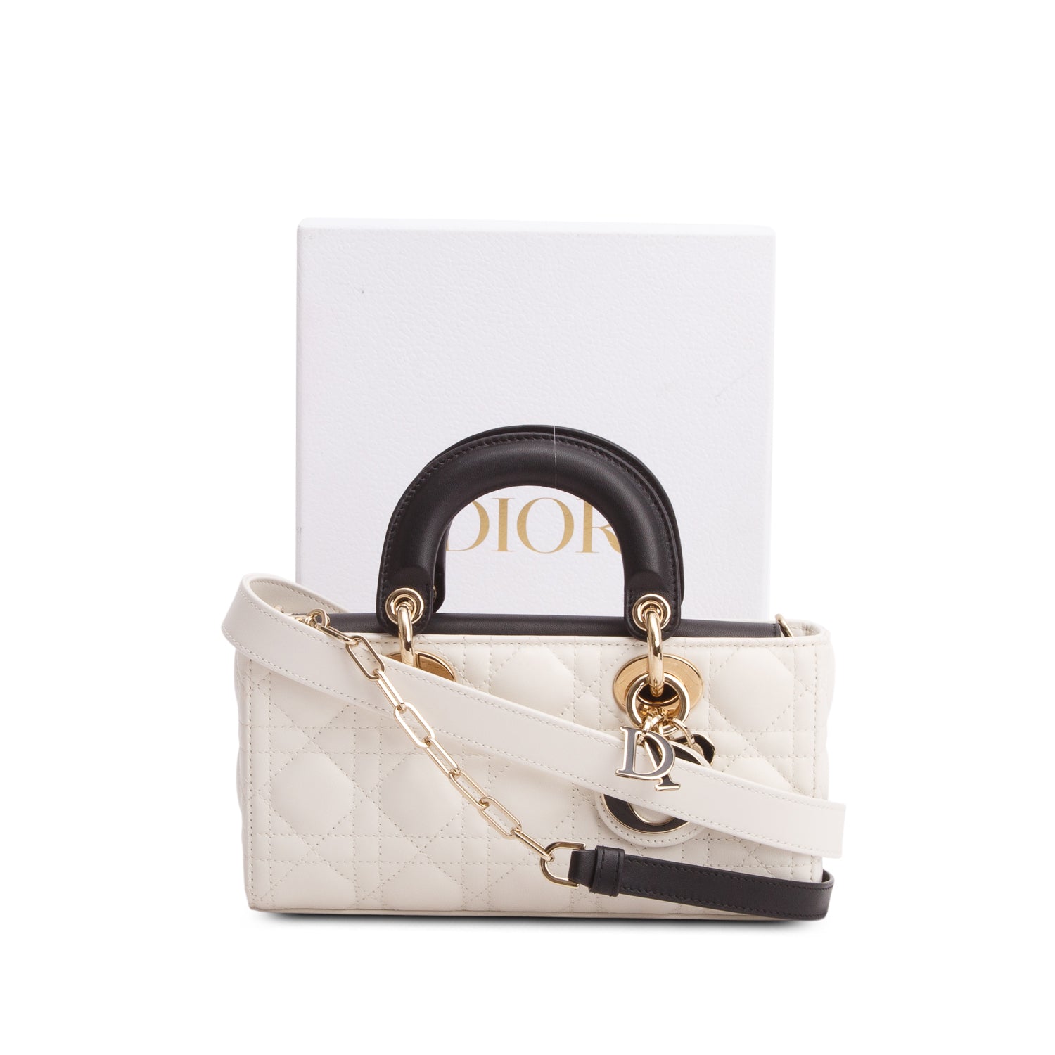 Christian Dior 2025 Black/White Lambskin Cannage Micro Lady D-Joy w/ Box & Straps