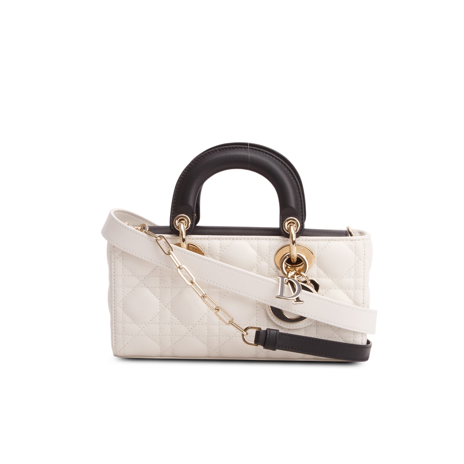 Christian Dior 2025 Black/White Lambskin Cannage Micro Lady D-Joy w/ Box & Straps