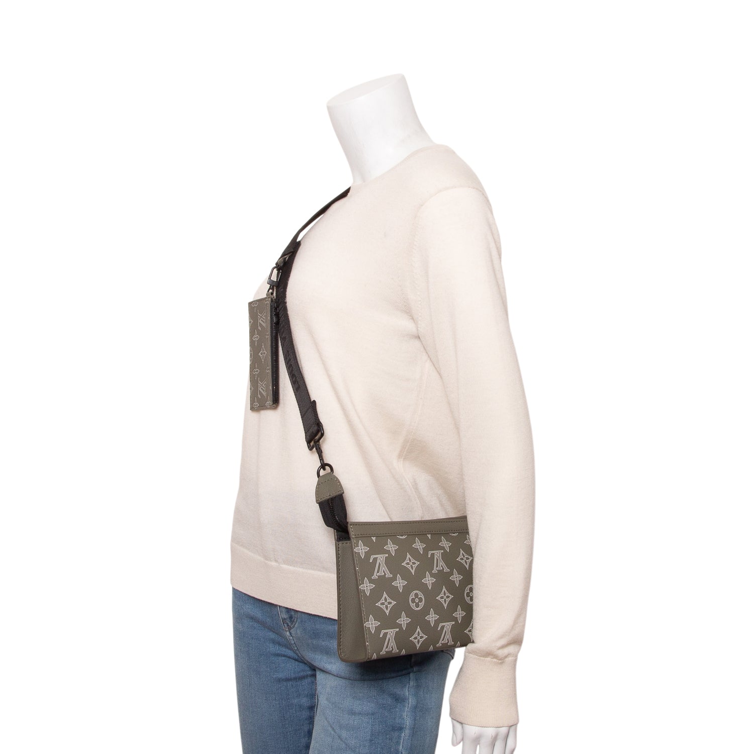 Louis Vuitton Green Monogram Shadow Leather Gaston Wearable Wallet w/ Box, Pouch & Strap