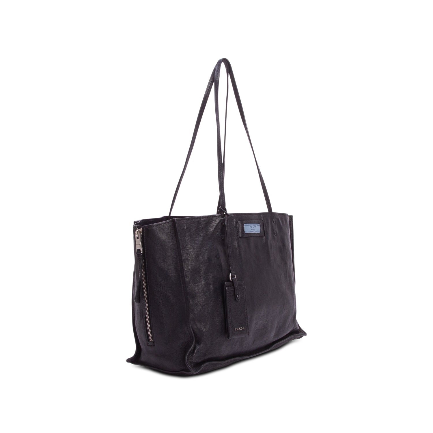 Prada Black Glace Calf Etiquette Tote Bag w/ Authenticity Card