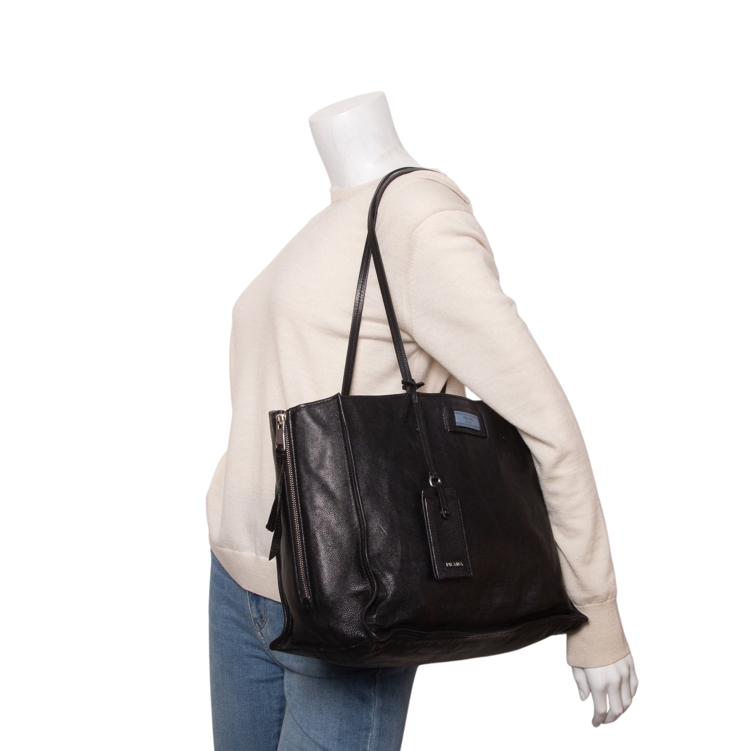 Prada Black Glace Calf Etiquette Tote Bag w/ Authenticity Card