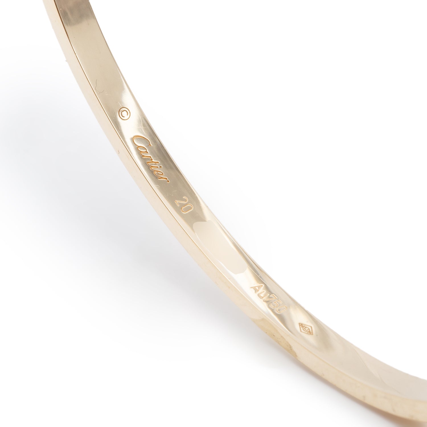 Cartier 2021 18k Yellow Gold 3.65 MM Love Bracelet, Small Model, Size 20 w/ Box & Certificate
