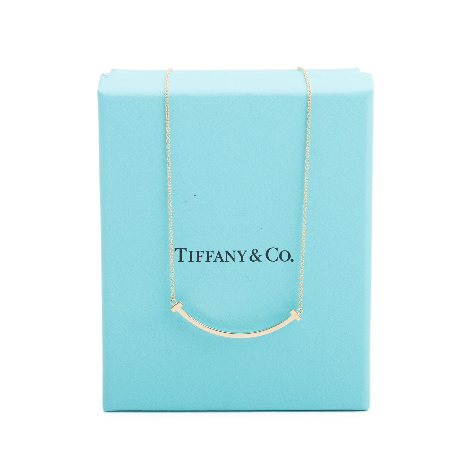 Tiffany & Co. 18k Yellow Gold Small T Smile Pendant Necklace w/ Box