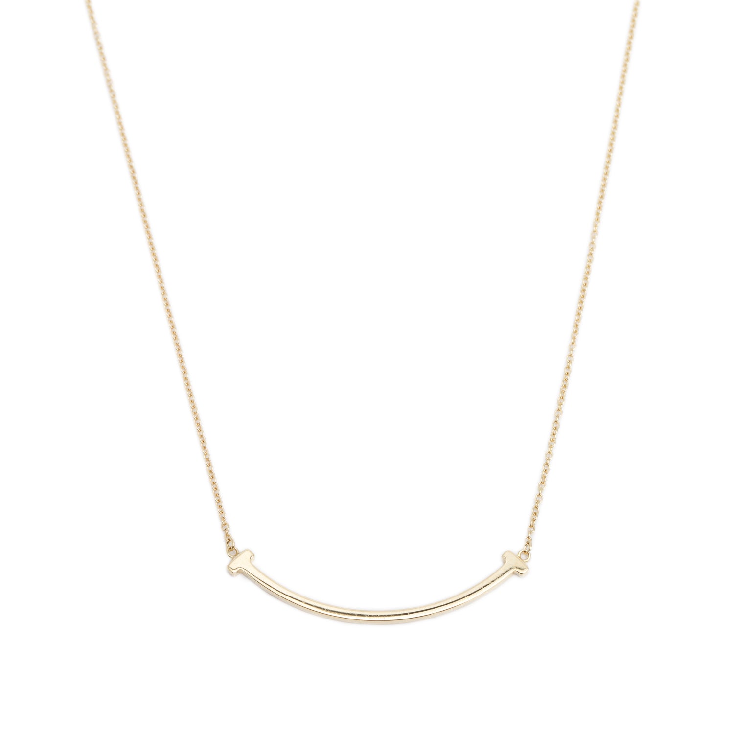 Tiffany & Co. 18k Yellow Gold Small T Smile Pendant Necklace w/ Box