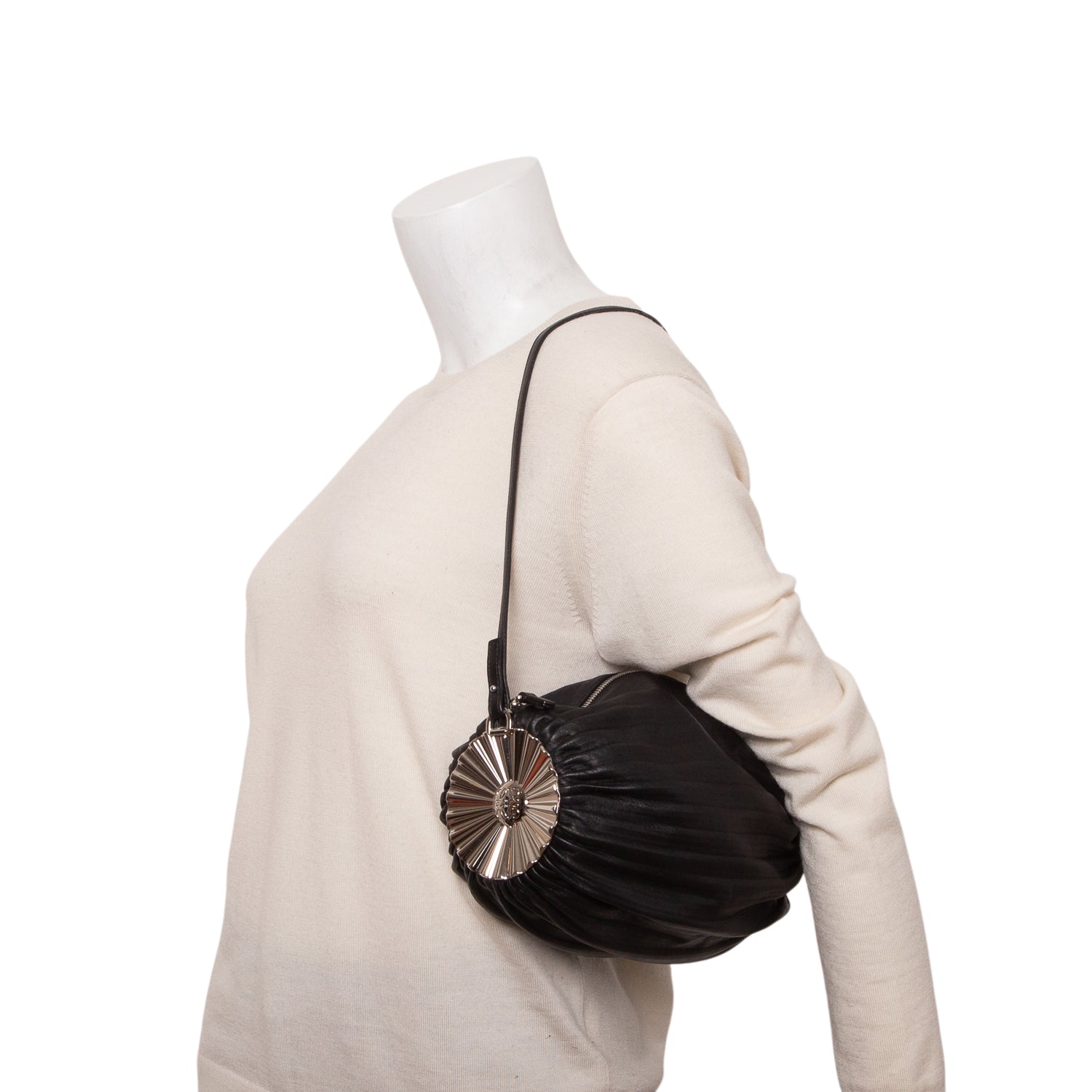 Loewe Black Lambskin Pleated Bracelet Pouch Shoulder Bag