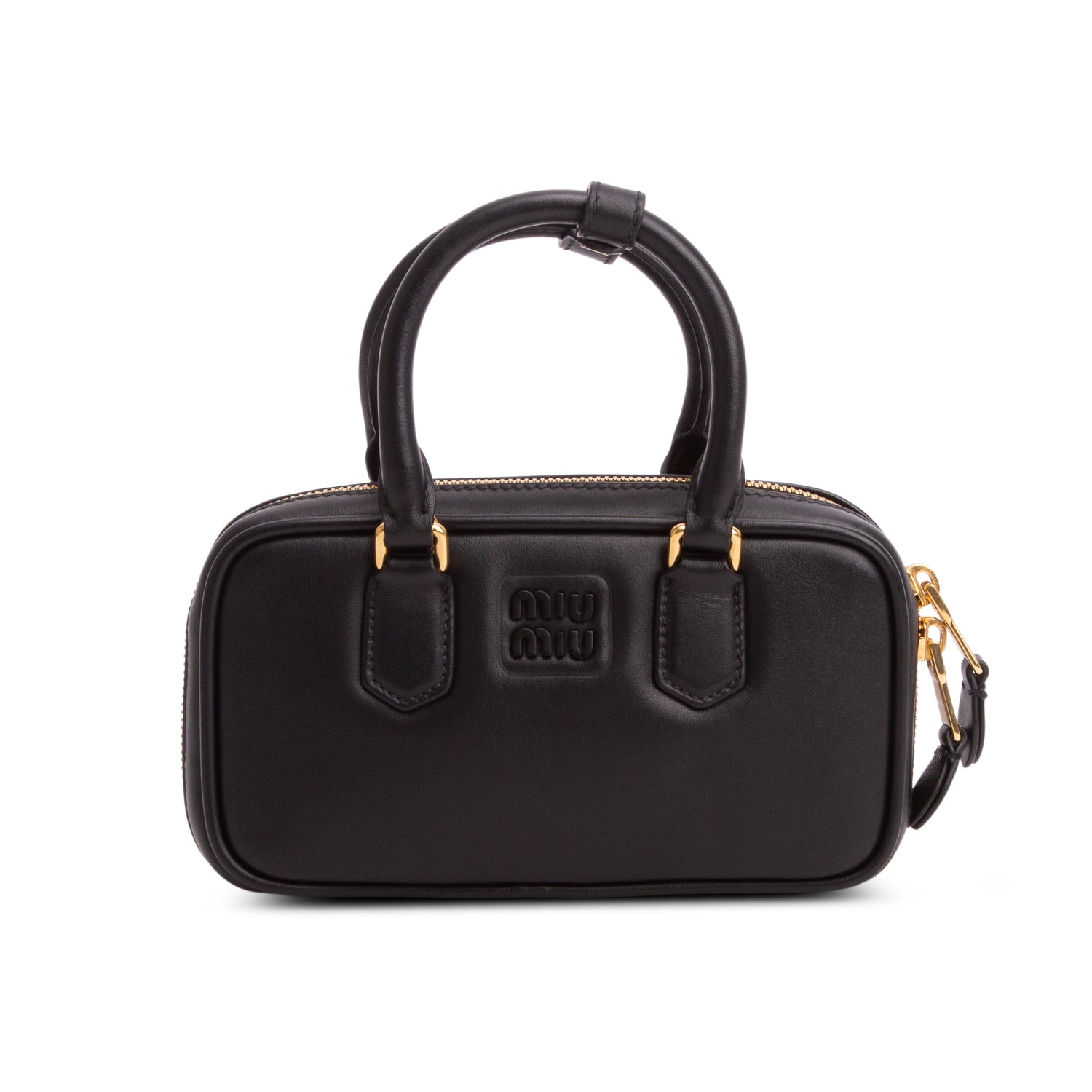 Miu Miu Black Calfskin Arcadie Mini Top Handle Bag w/ Strap