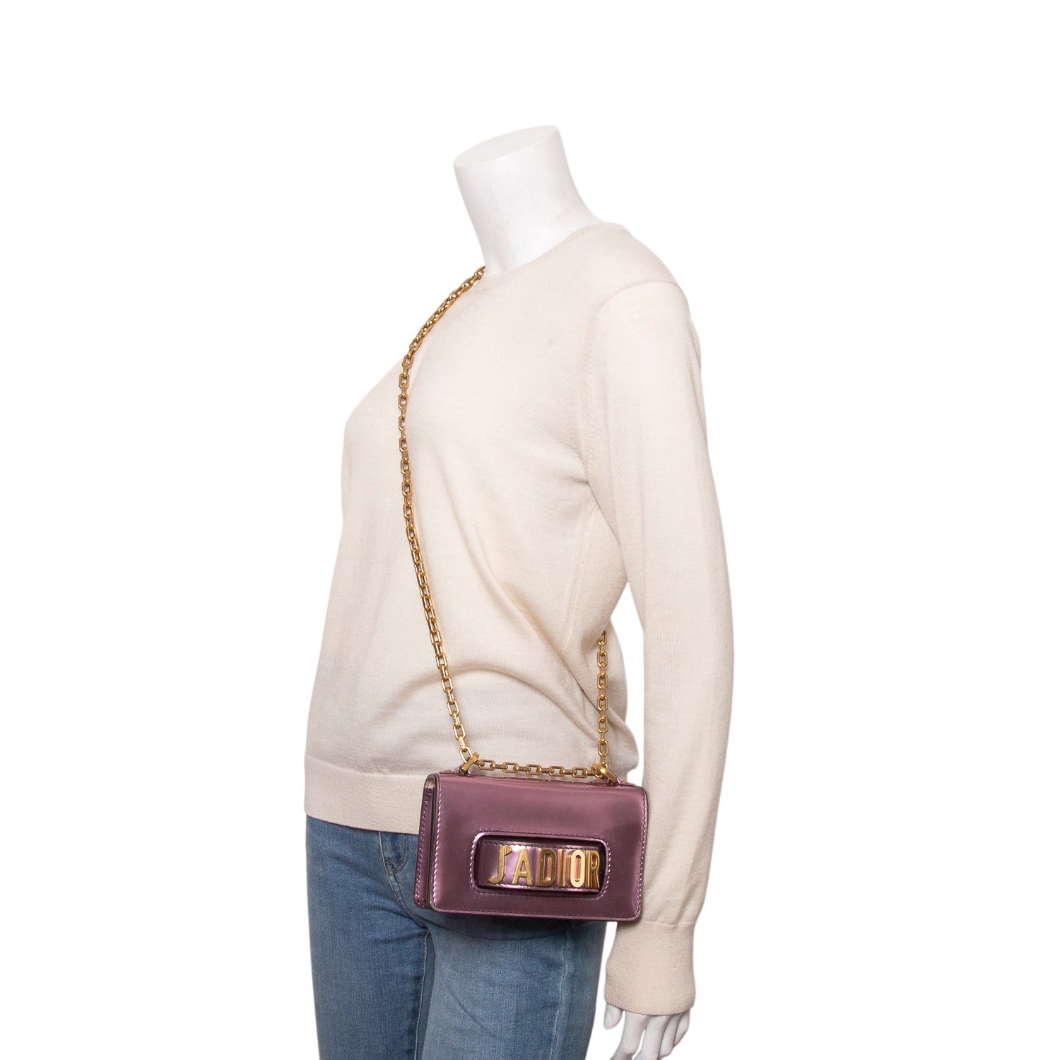Christian Dior Pink Metallic Calfskin J'Adior Mini Chain Flap Bag