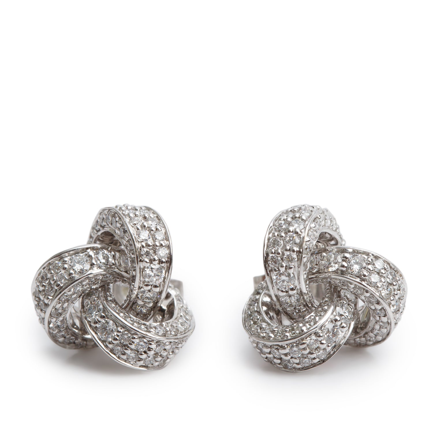 14k White Gold 1.15 tcw. Diamond Knot Stud Earrings