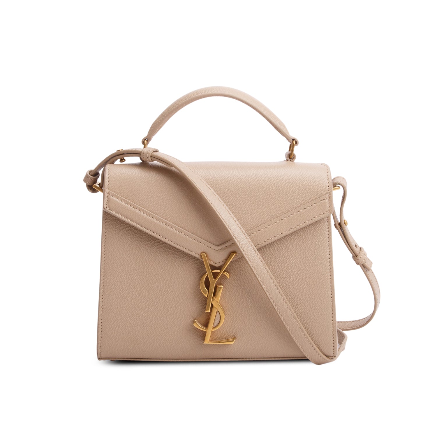 Saint Laurent 2023 Beige Grain de Poudre Mini Classic Monogram Cassandre Top Handle w/ Strap