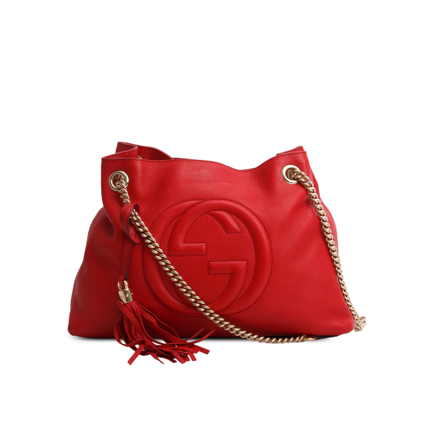Gucci Red Pebbled Calfskin Medium Soho Chain Shoulder Bag