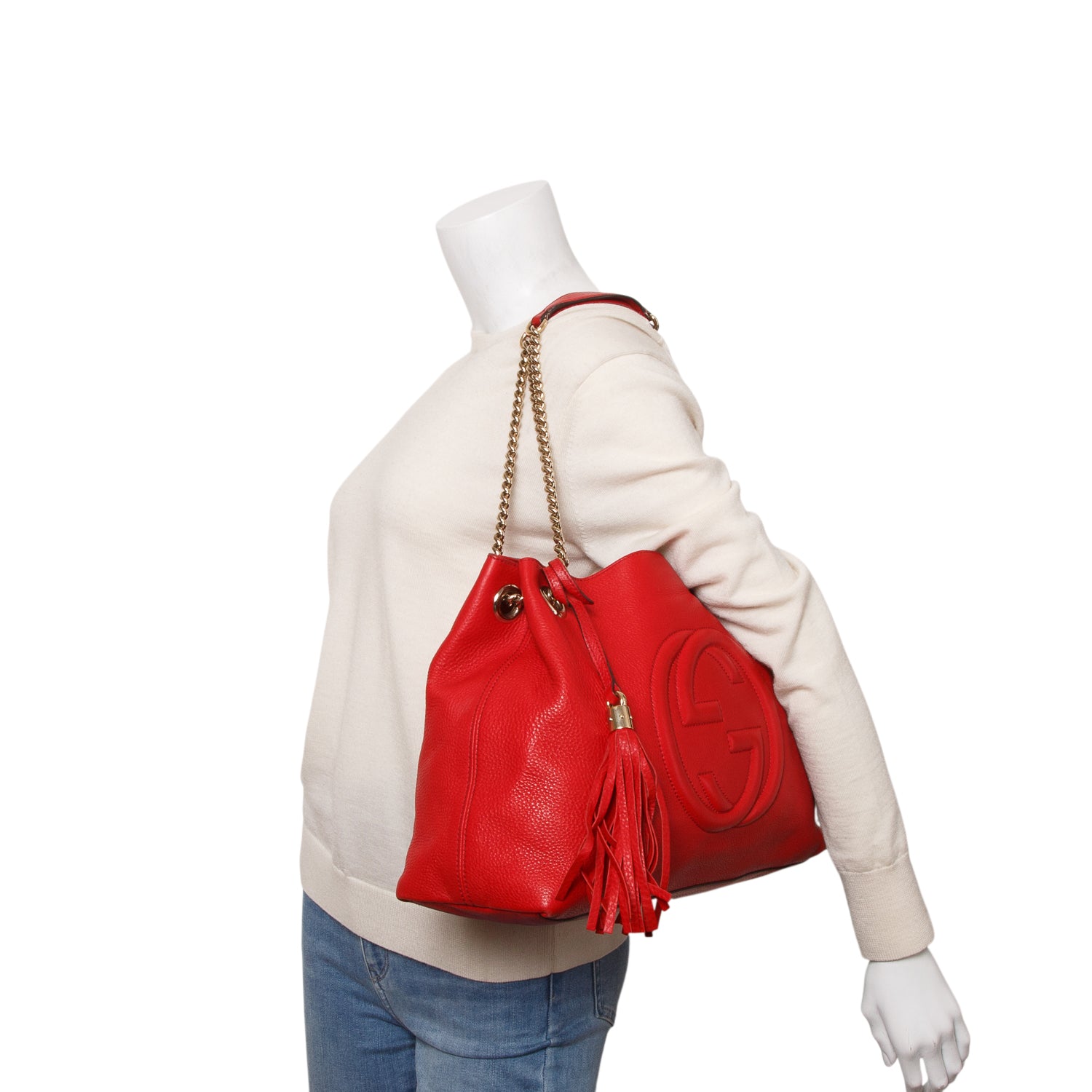 Gucci Red Pebbled Calfskin Medium Soho Chain Shoulder Bag