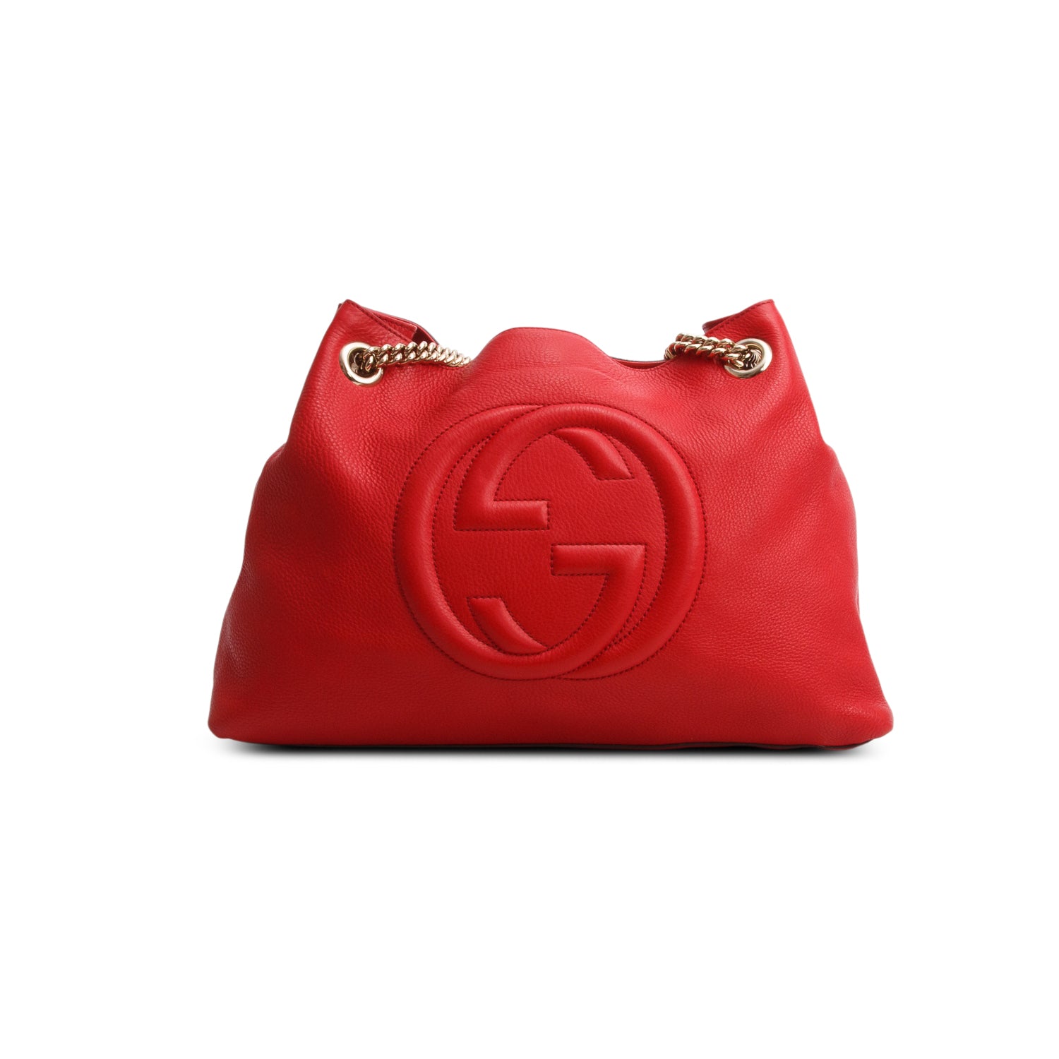 Gucci Red Pebbled Calfskin Medium Soho Chain Shoulder Bag