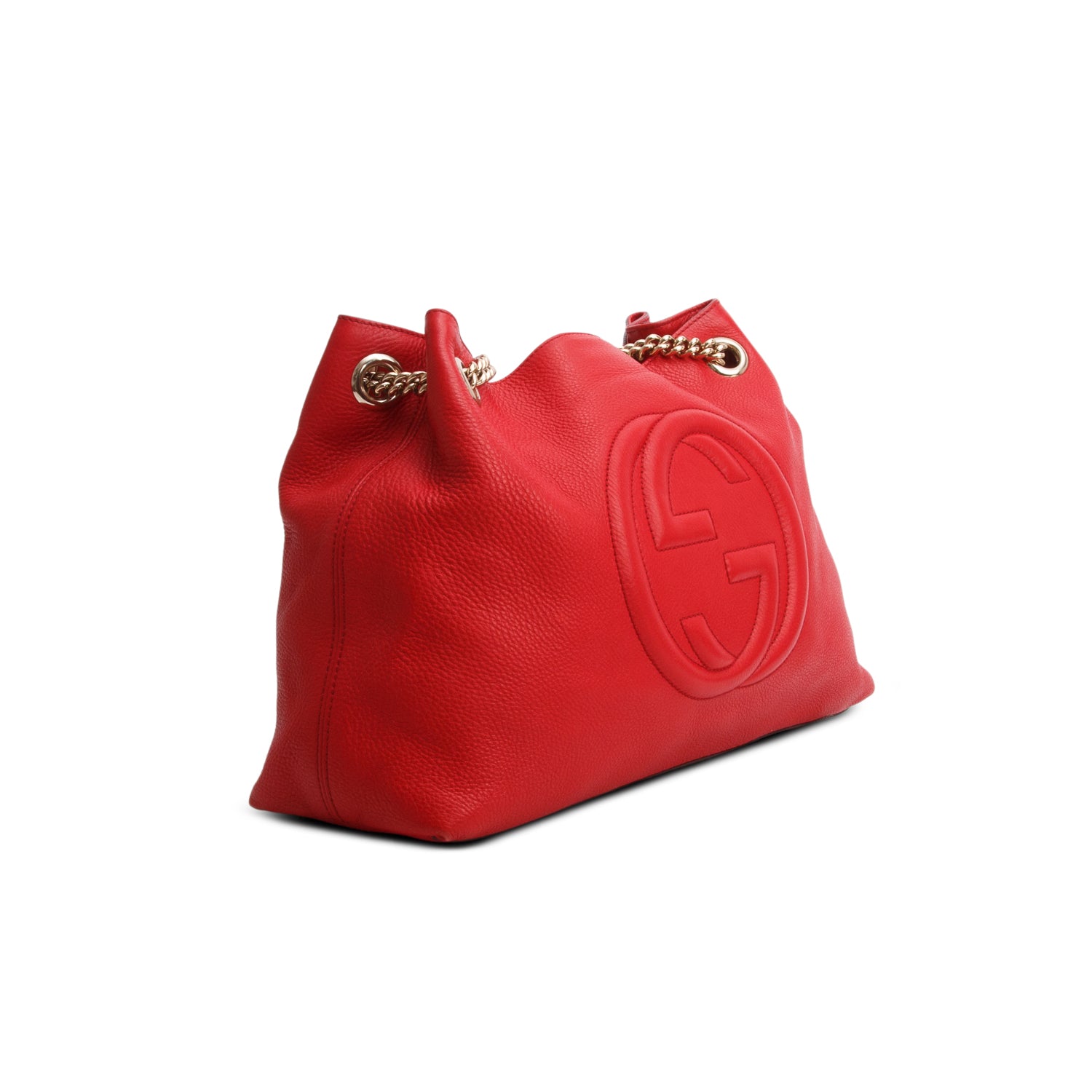 Gucci Red Pebbled Calfskin Medium Soho Chain Shoulder Bag