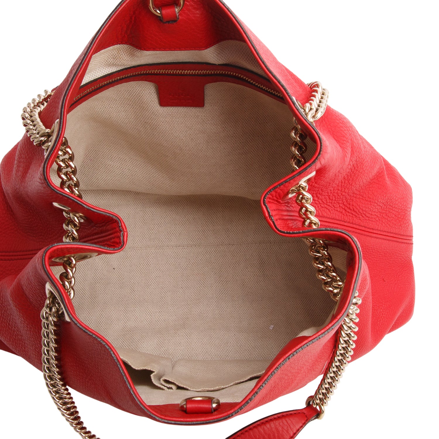Gucci Red Pebbled Calfskin Medium Soho Chain Shoulder Bag