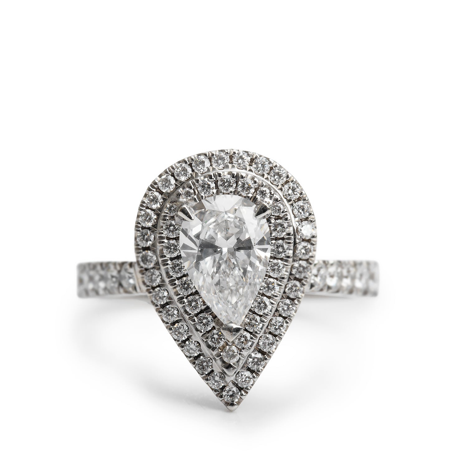 18k White Gold 1.02 ct. Pear Shaped Cut Diamond Engagement Ring, Size 6