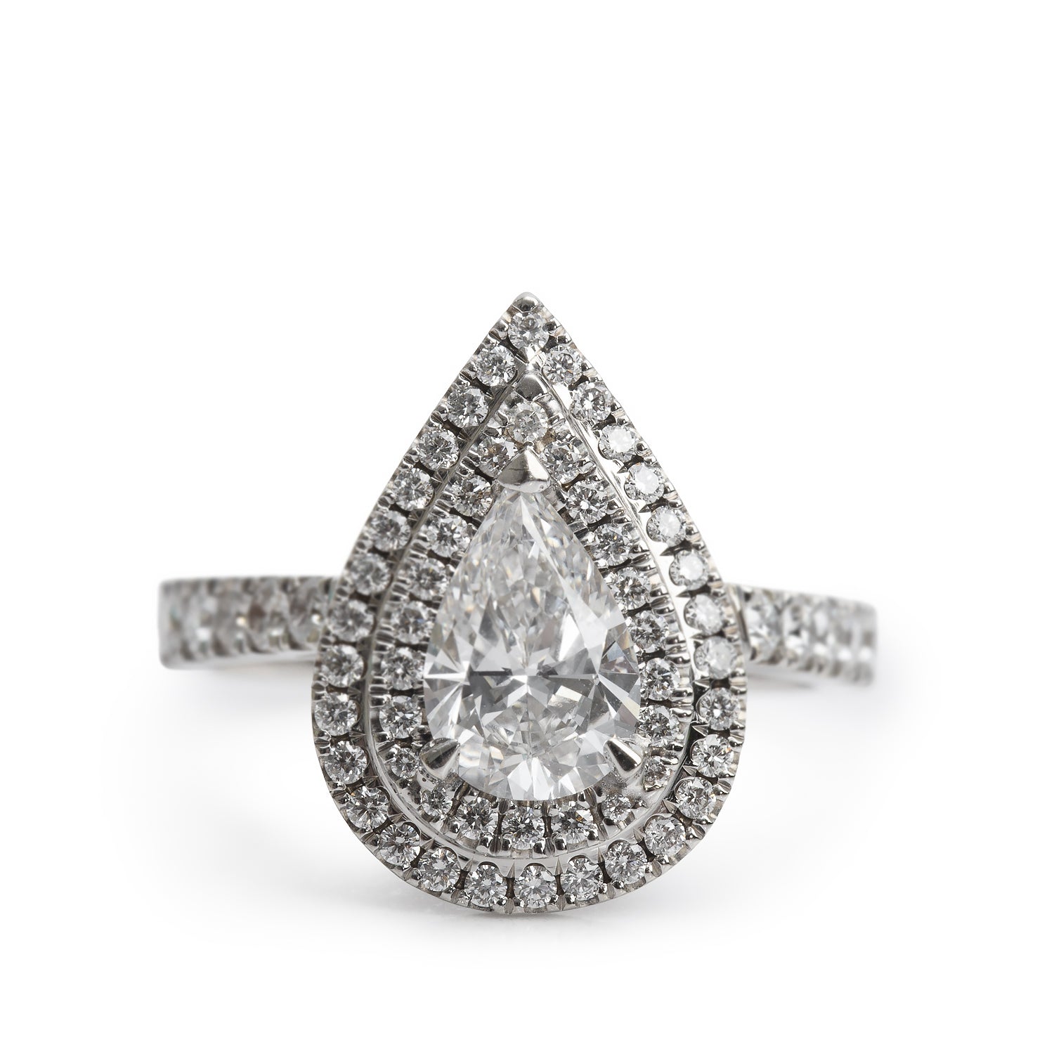 18k White Gold 1.02 ct. Pear Shaped Cut Diamond Engagement Ring, Size 6