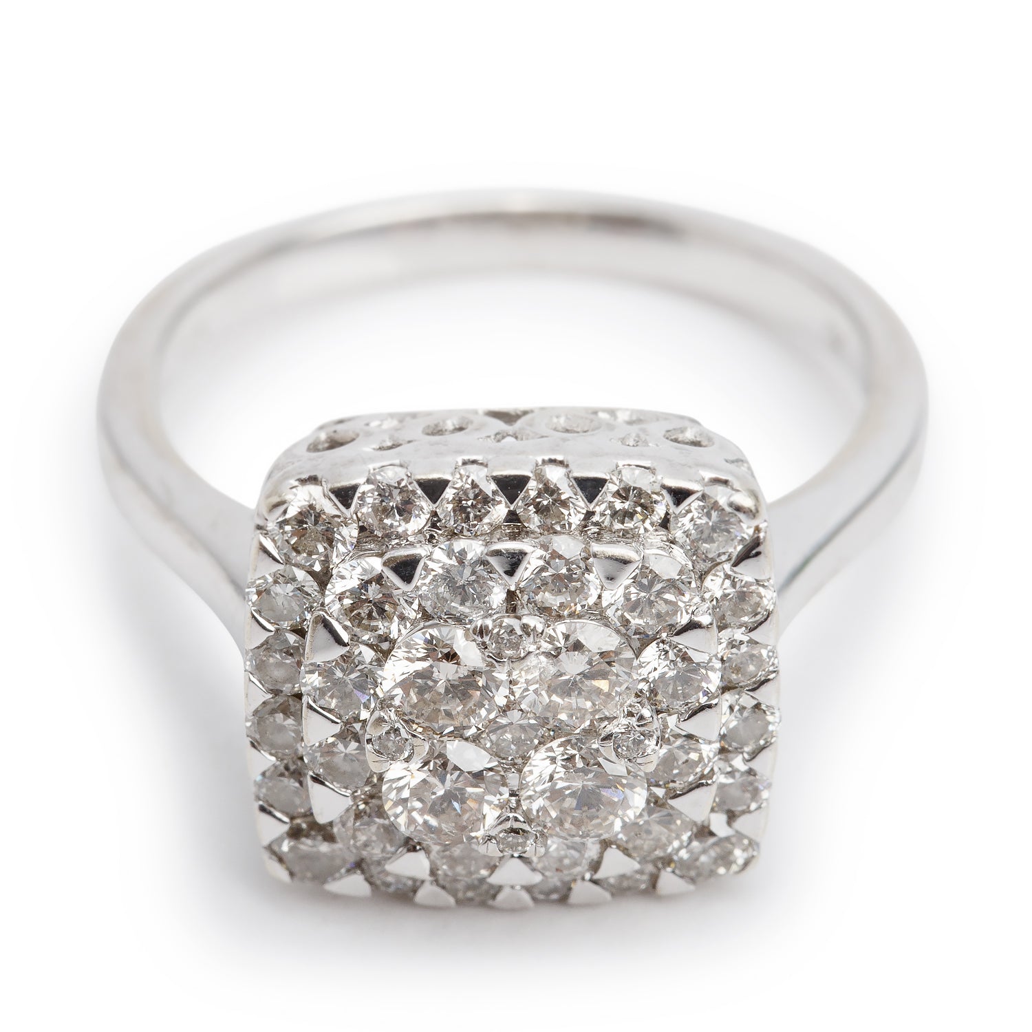 14k White Gold Cluster Diamond Ring, Size 7
