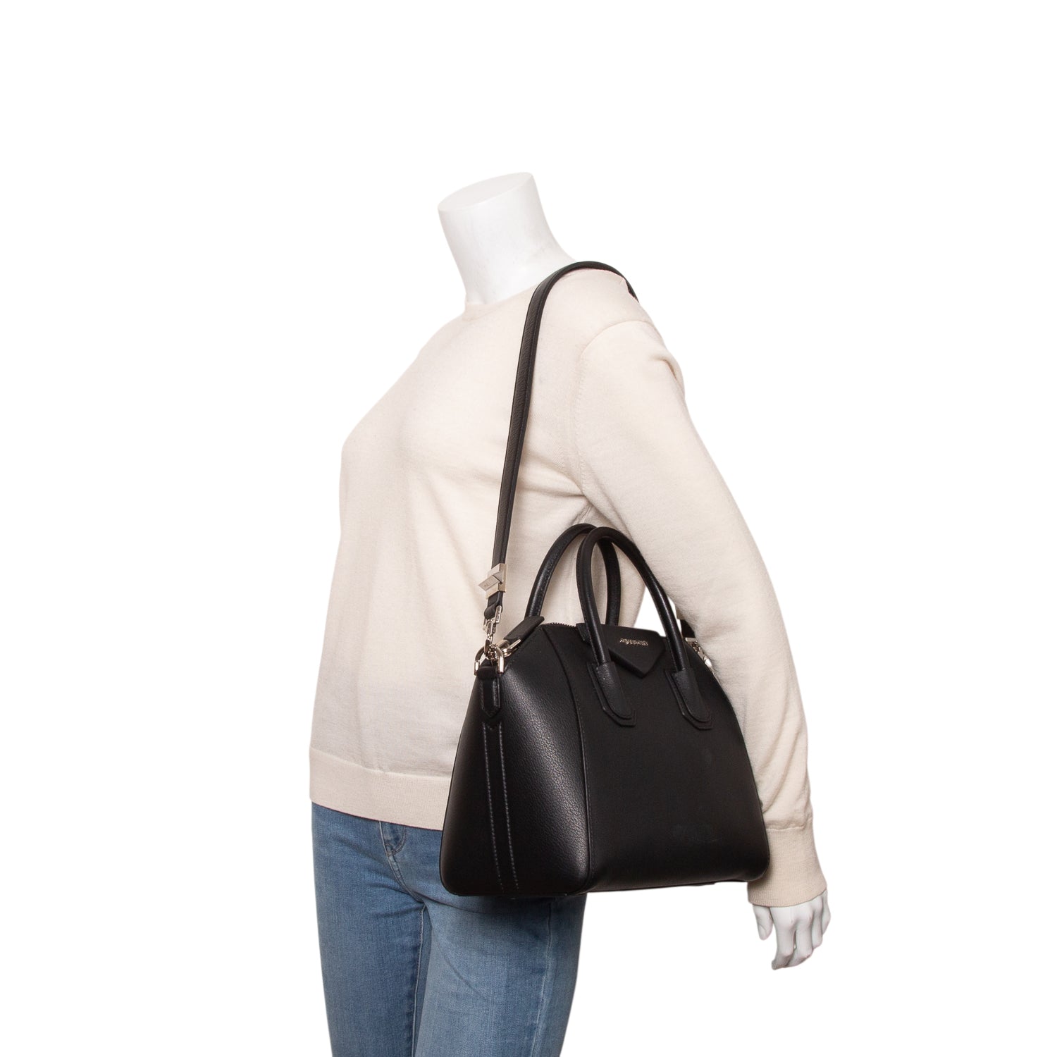 Givenchy 2022 Black Sugar Goatskin Leather Small Antigona w/ Strap
