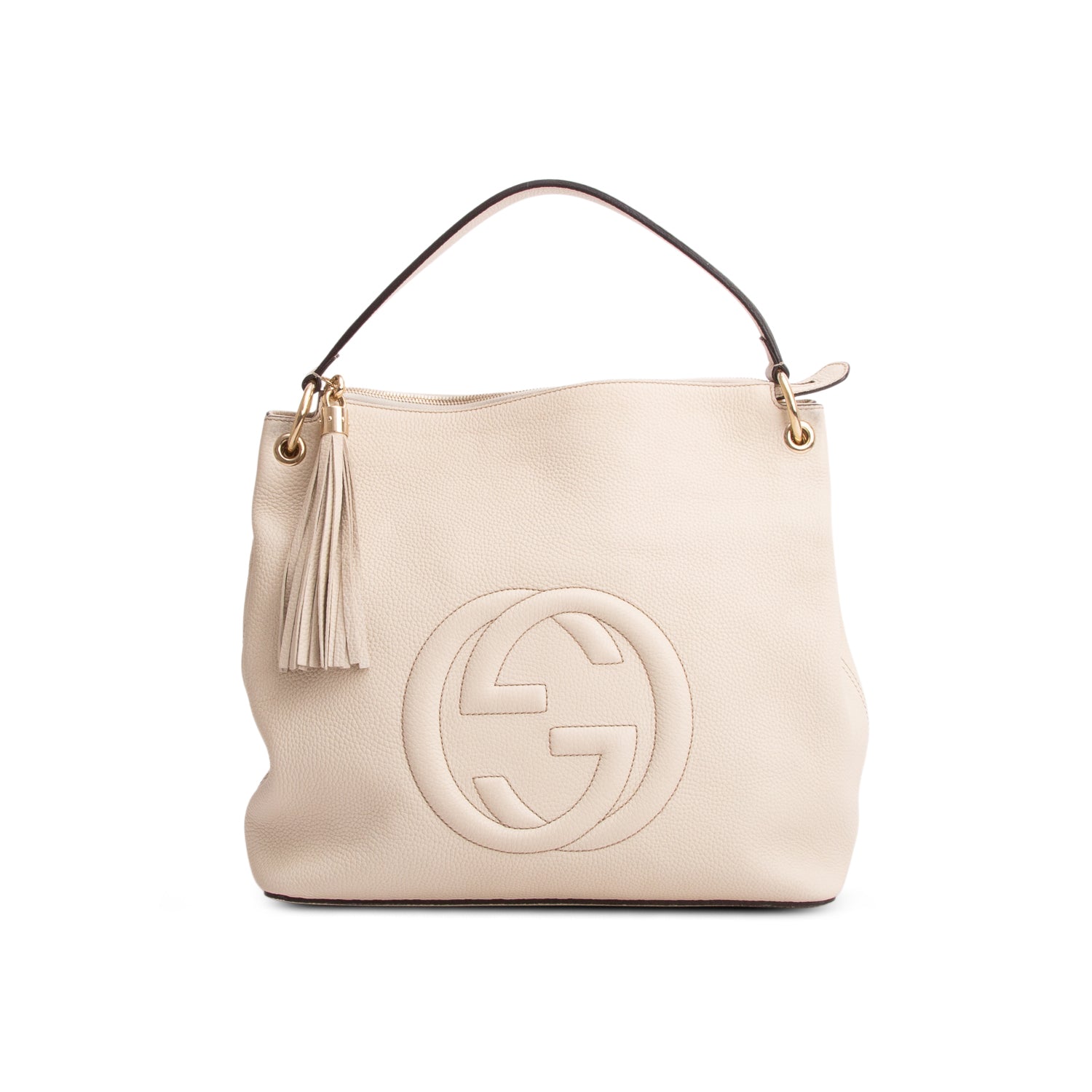 Gucci White Pebbled Calfskin Leather Convertible Soho Hobo Bag