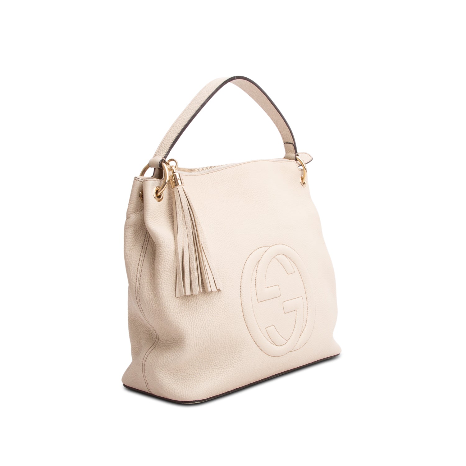 Gucci White Pebbled Calfskin Leather Convertible Soho Hobo Bag